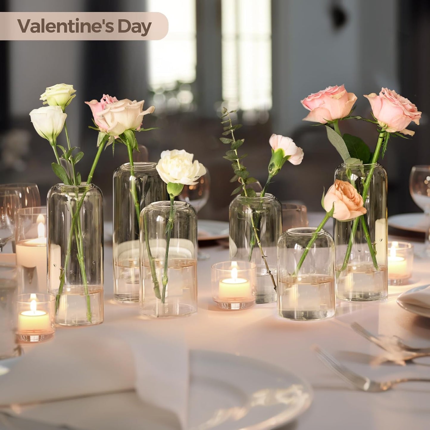 ComSaf Small Flower Vase Set of 12, Glass Bud Vases in Bulk, Clear Vases for Flower, Decor Centerpiece for Bathroom, Decorative Vases for House Warming, Valentines' Day, Mother's Day, Thanksgiving Day