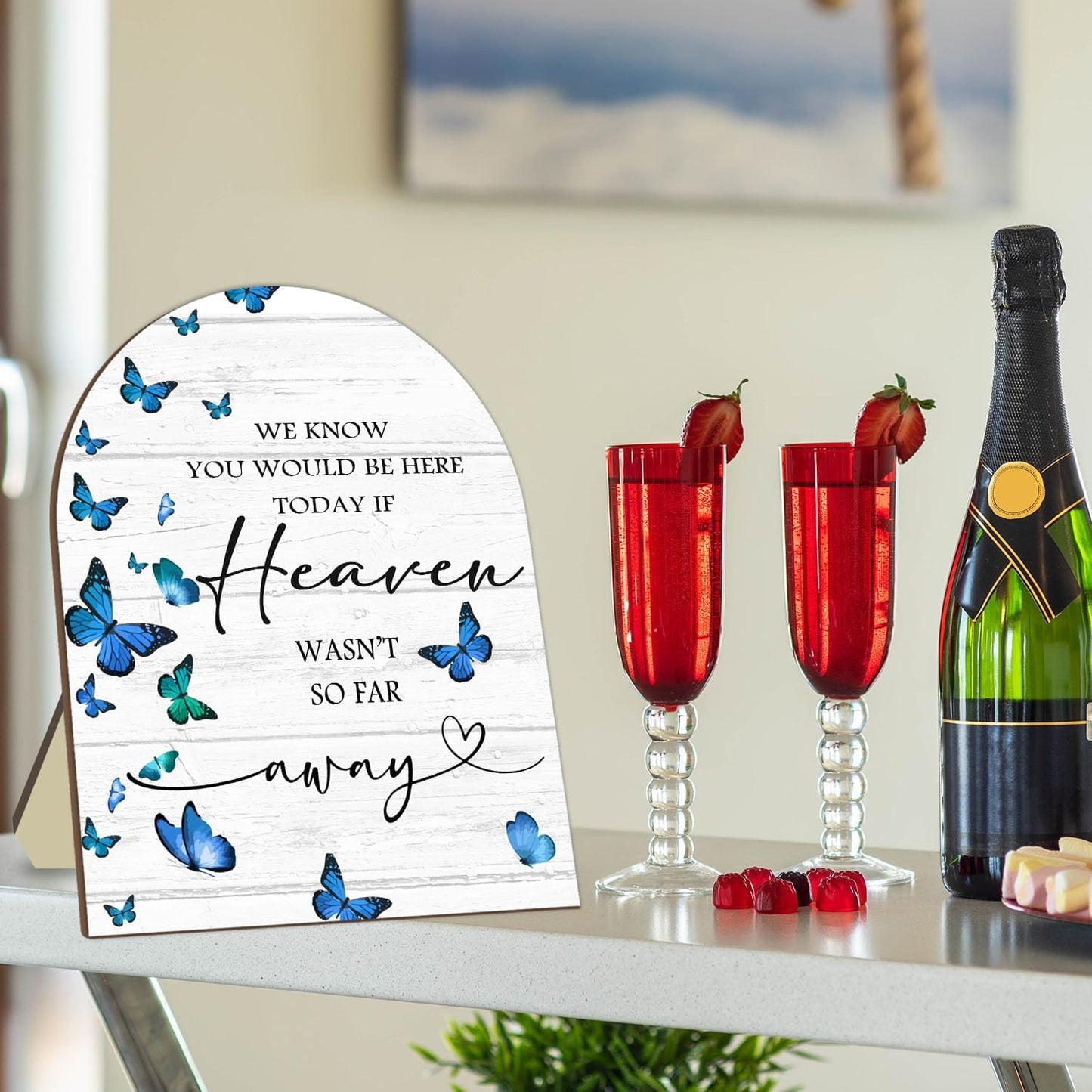 Memorial Sign for Wedding, Bridal Shower Table Decorative Sign, We Know You Would Be Here Today Wooden Sign with Stand, Butterfly Decor Wedding Reception, Event Party Favor Supplies 9 * 11IN