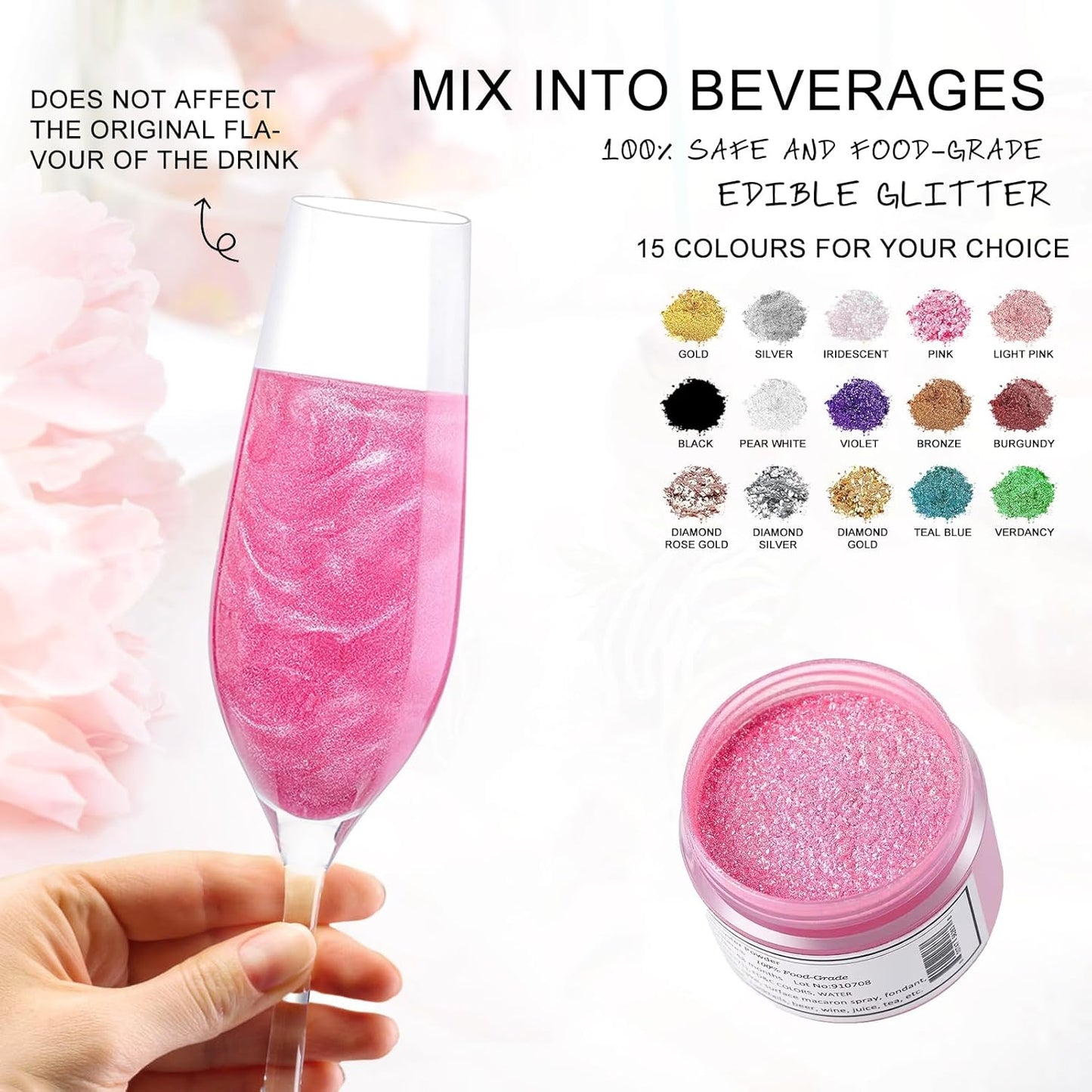 HomeHere Edible Luster Dust Food-Grade Glimmer Powder Glitter for Cake Decorating 7g, Edible Sprinkle Glitter for Cocktails Drinks Baking Candy Dessert Chocolate Vegan Tasteless, Vibrant Pink