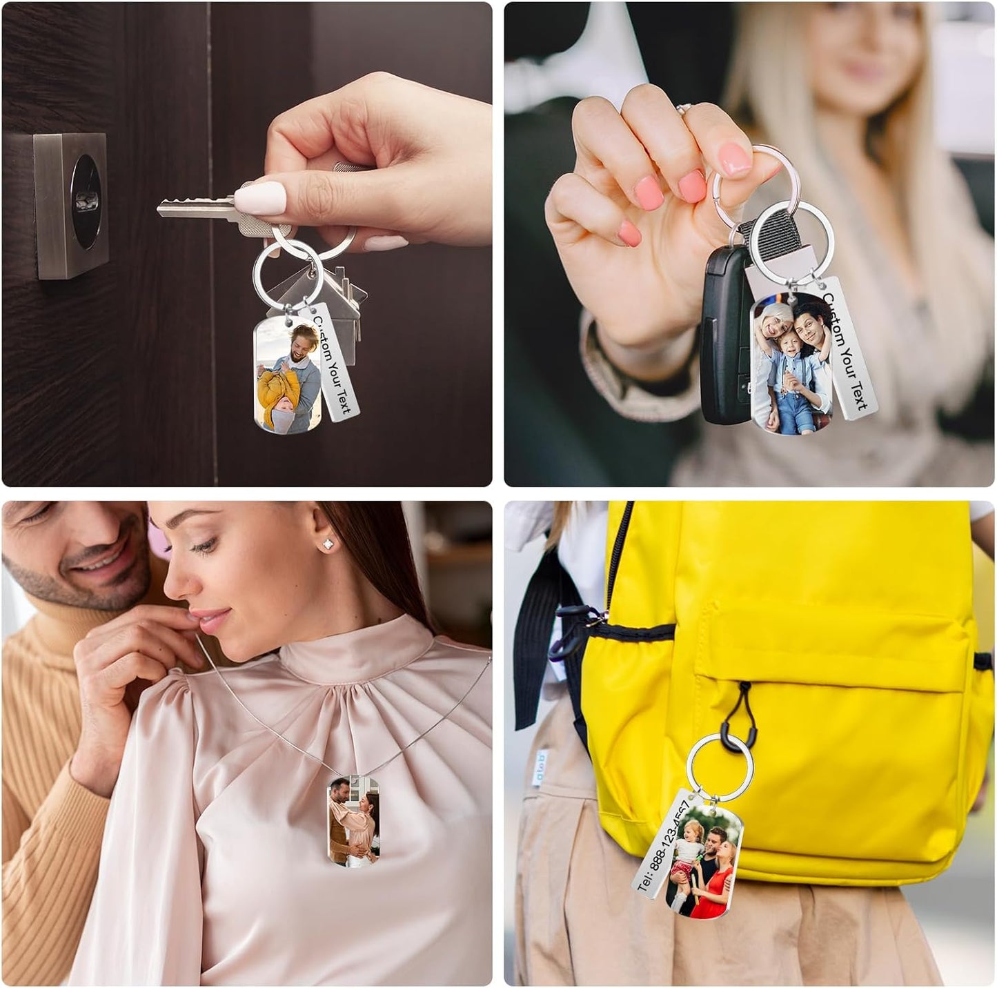 Custom Keychain with Picture, Personalized Photo Keychain with LOGO Text, Customized Gifts for Boyfriend Couple