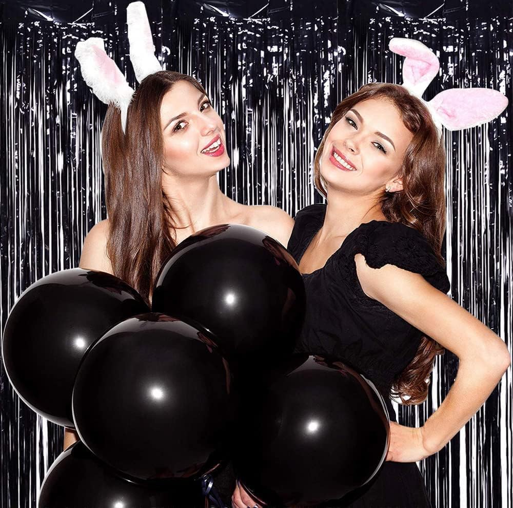 TONIFUL 3Pcs Black Door Streamers,Black Photo Booth Backdrop Metallic Streamers Foil Fringe Curtains for Halloween,Birthday,Christmas,New Year,Bachelorette,Graduation Party Decor(9.9ft x 8.2ft)