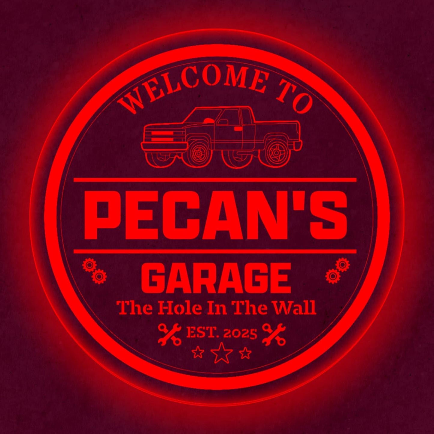 Custom Pickup Truck LED Sign – Personalized Color Changing Acrylic Wall Decor for Garage, Shop, or Man Cave (Garage 2, 12 INCHES)