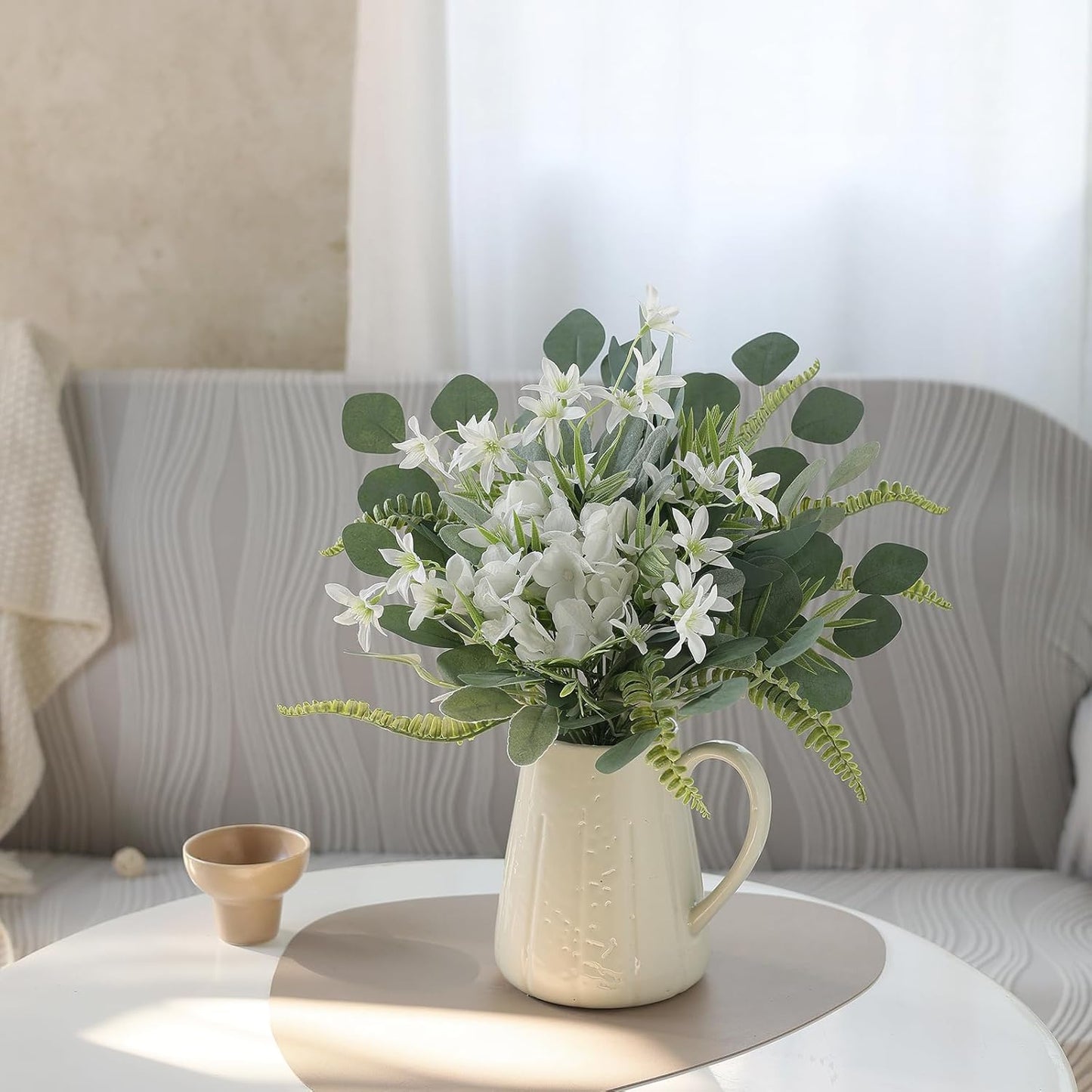 FOTEEWL 70 Pcs Artificial Greenery Stems Box Set,with 7 Kinds of Faux Plants and Fake Flowers for DIY Bridal Bouquets Wedding Floral Arrangement Table Centerpieces Decoration (Sage Green & Beige)