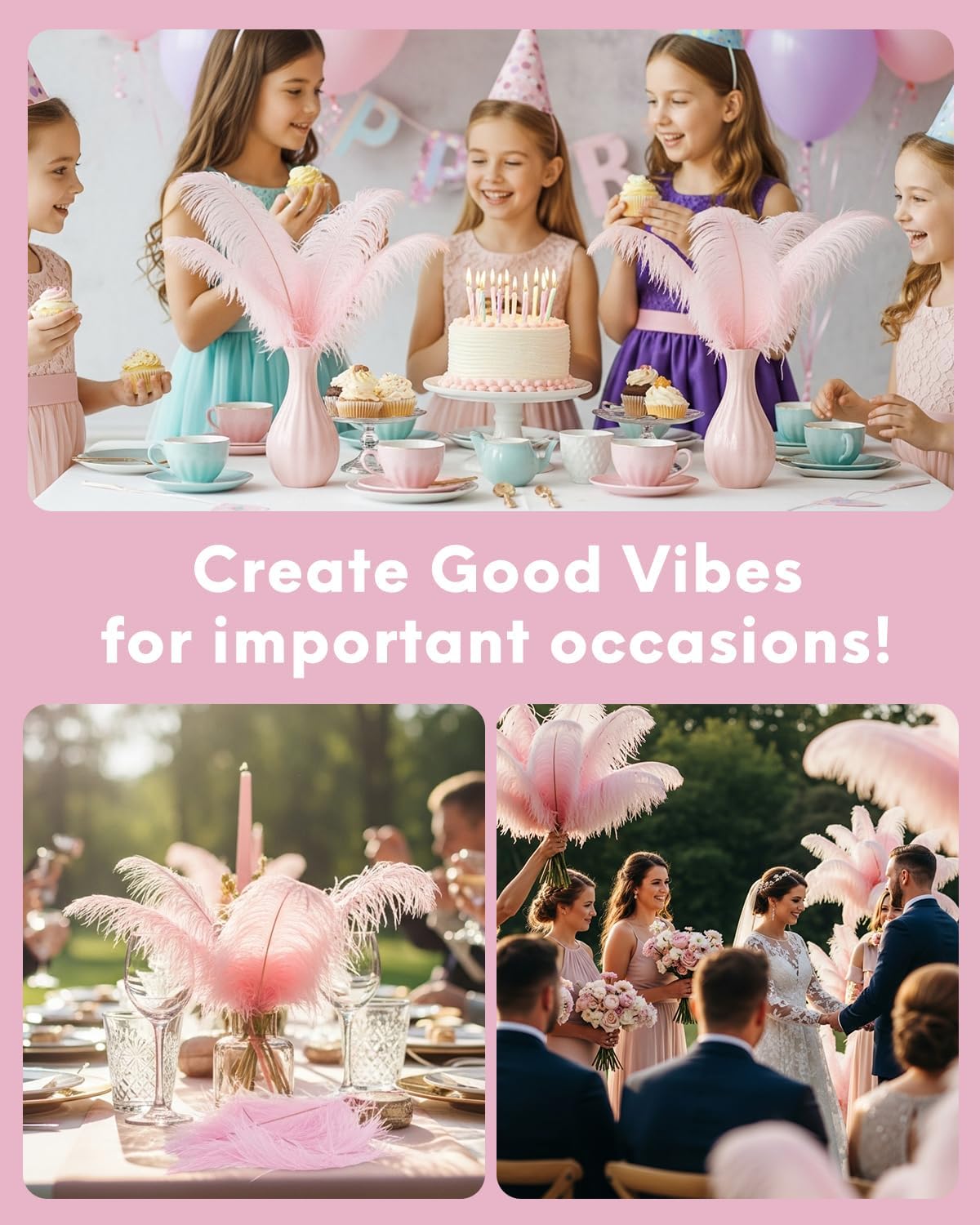 NEWONG 30pcs Light Pink Ostrich Feathers Natural Bulk 9-12inch(23-30cm) Vase Craft Wedding Home Party Centerpieces Christmas Day coquettish Valentine's Day Decoration