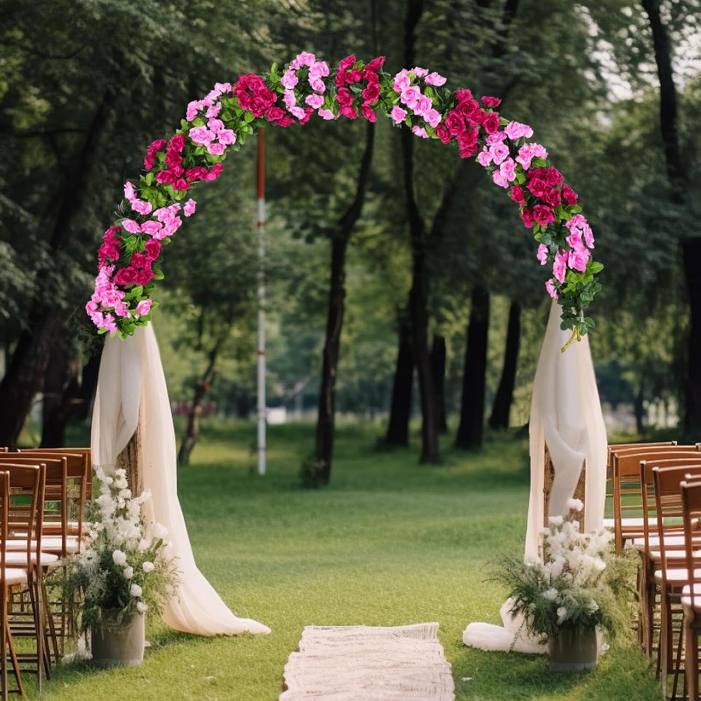 Floweroyal 4 Pack Artificial Flower Garlands 15.8FT Fake Rose Vines Silk Flowers Hanging Rose Ivy for Wedding Arch Party Home Garden Wall Decor (Fuchsia)