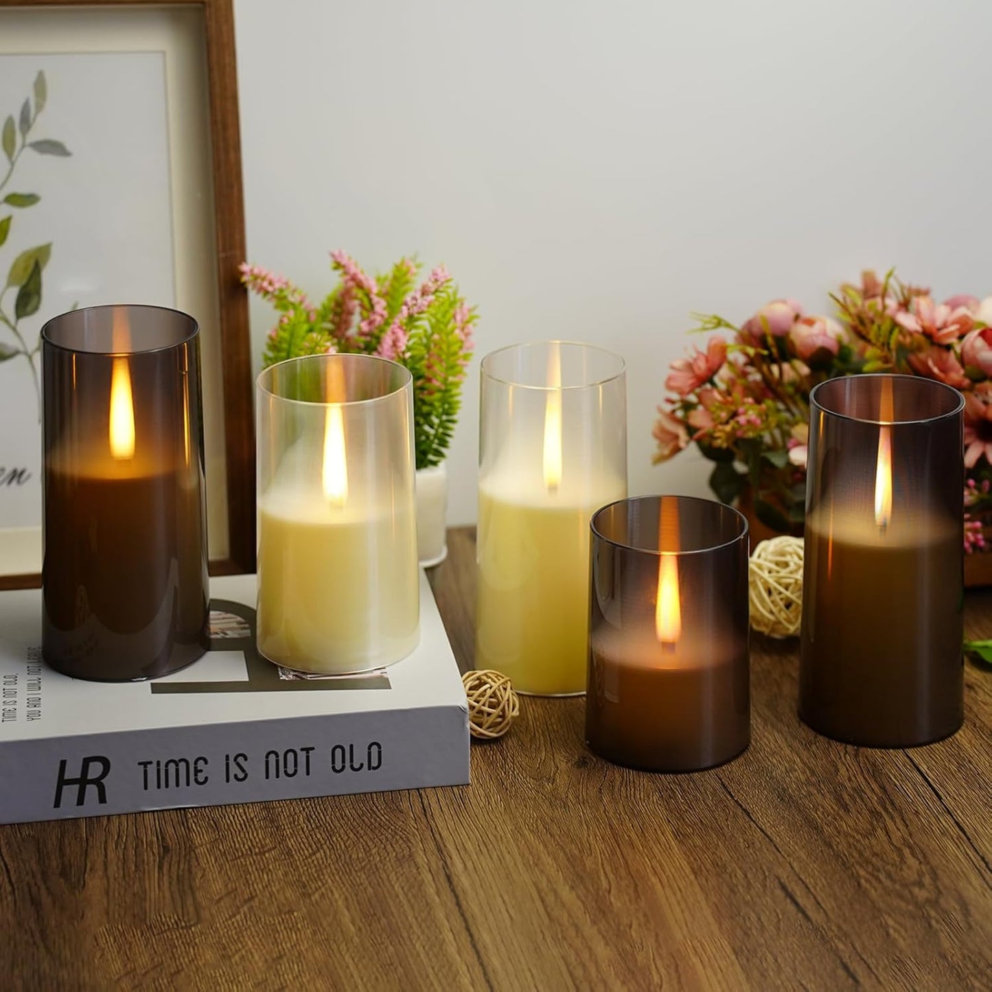 Flameless LED Candles, Upgraded Realistic Flickering Pillar Battery Operated Candles with Remote Timer, Acrylic Electric Set of 2 for Romantic Ambiance and Home Decoration（Ivory）