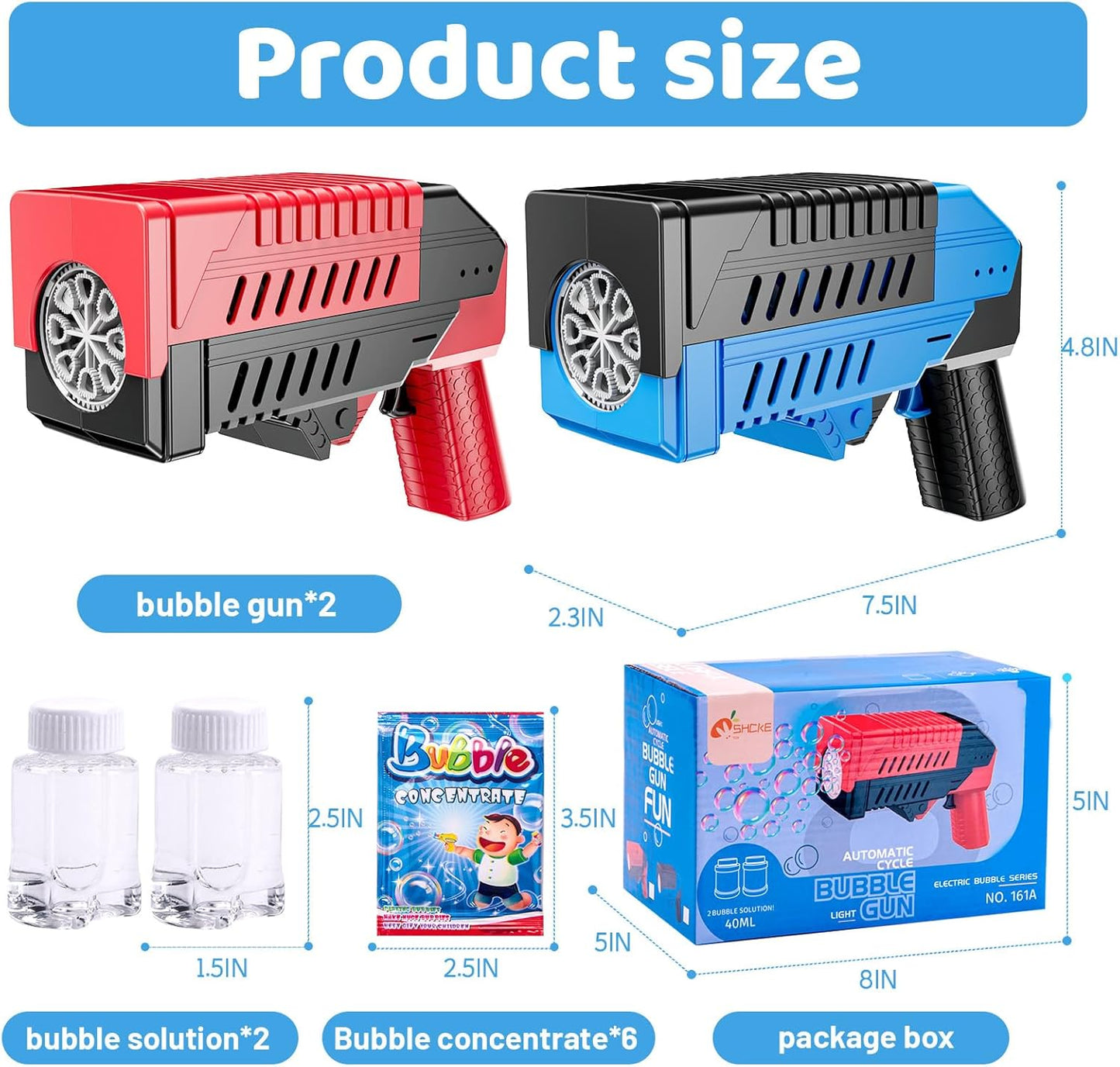 SHCKE Bubble Gun for Kids 2 Packs,Bubble Machine for Kids, 8 Holes Bubble Blaster Gun for Toddlers with LED Lights & Solution, Easter, Party Favor, Outdoor Toys for Boys & Girls