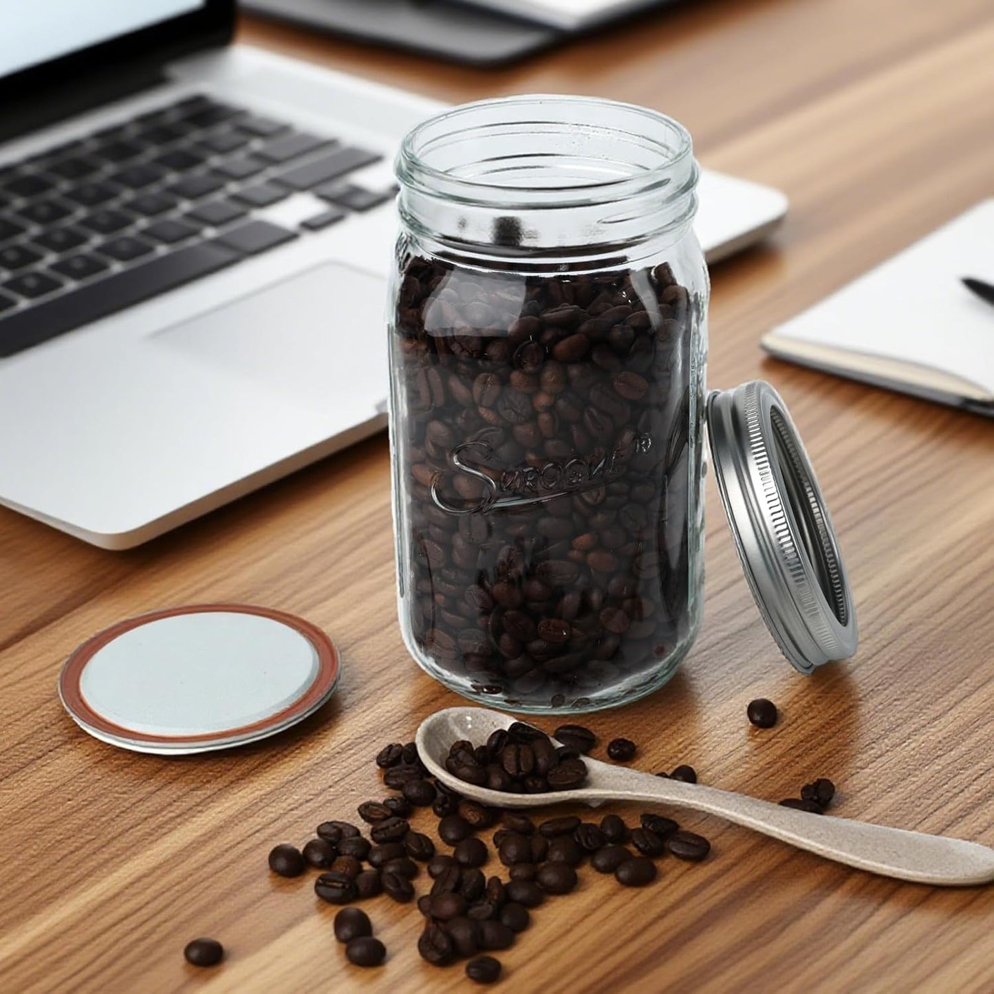 Mason Jars 32 oz Glass Canning Jars 12 Pack Wide Mouth Mason Jar With Airtight Lids