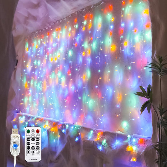 Curtain Light for Bedroom, 200LED 6.6x6.6ft Multicolor Window Wall Hanging Fairy Curtain String Light, 8 Modes Remote Fairy String Lights Indoor for Wedding Party Home Garden Decorations