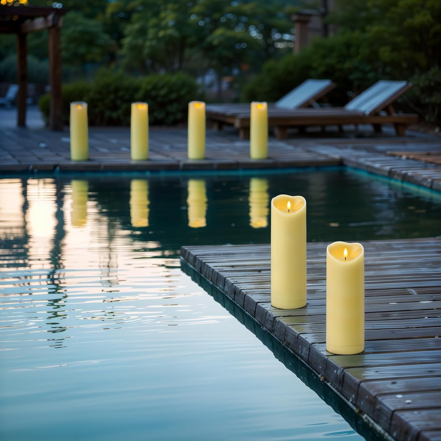 Amagic 4” x 12” Extra Large Waterproof Outdoor Flameless Candles, Battery Operated with Remote Control and Timer, Flickering LED Pillar Candle for Outdoor Patio Porch Decor, Dark Ivory, Set of 2