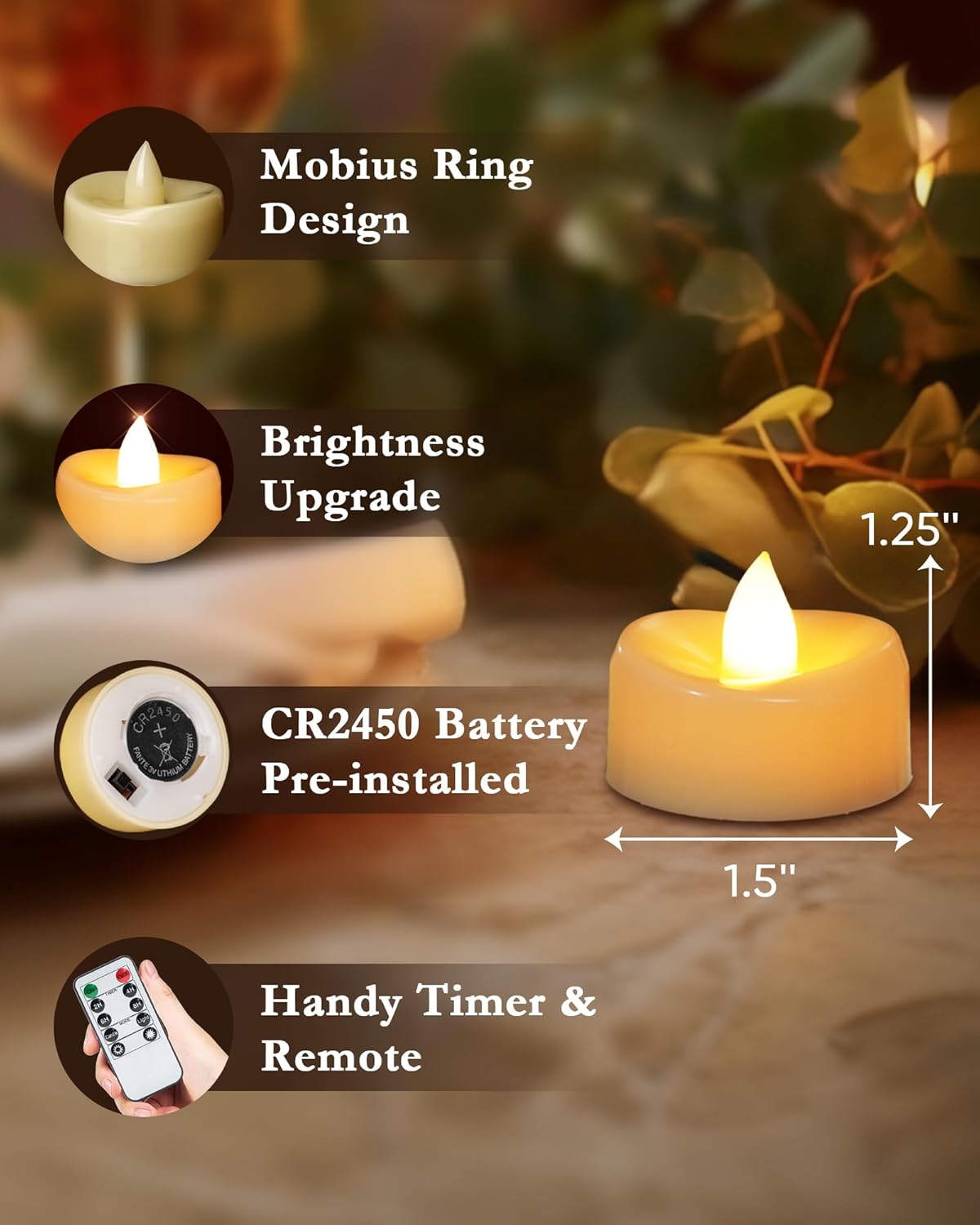 Remote Candles, 12 Pack Flameless Tea Lights Candle Battery Operated, 400+Hours LED Tea Lights with Remote, Timer Battery Votive Candle for Holidays Wedding Home