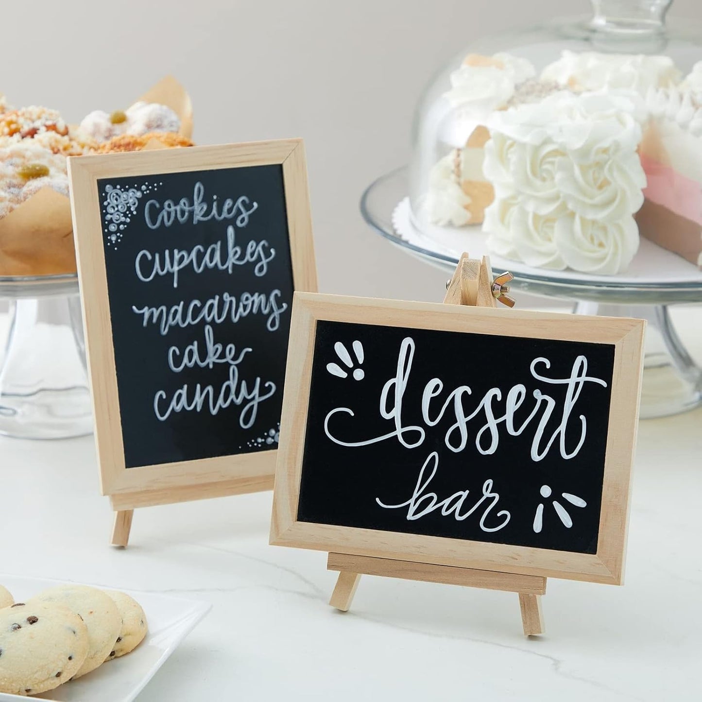 Juvale Mini Chalkboard Signs with Stand - 6-Pack Wood-Framed Tabletop Chalkboard Sign, 7x7x4 in (6x4 in Writing Area), Black - Reusable Double-Sided Boards for Weddings, Coffee Shops & Events