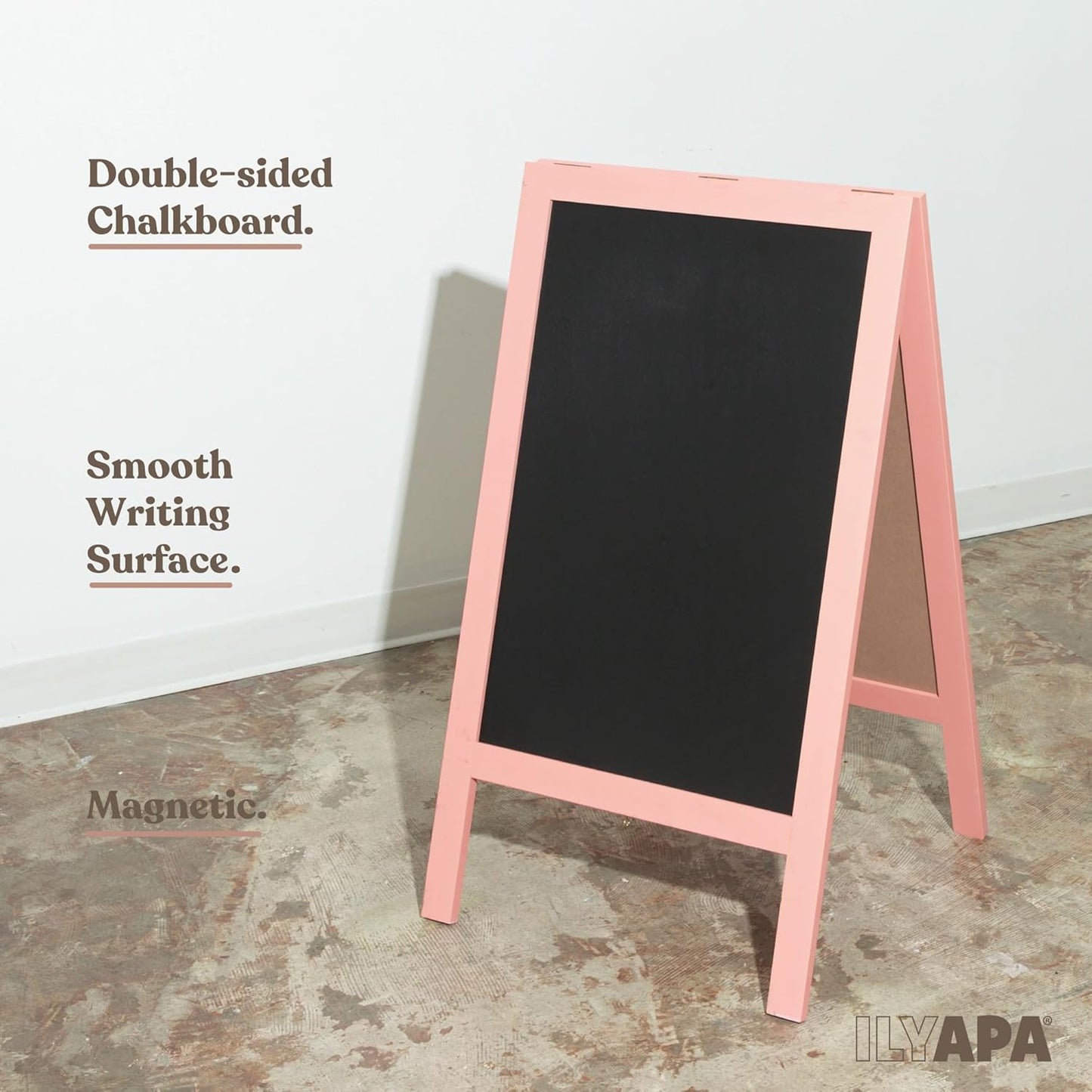 Ilyapa Wooden A-Frame Sign with Eraser & Chalk - 40 x 20 Inches Magnetic Sidewalk Chalkboard – Pink Menu Display for Restaurant, Business Or Wedding