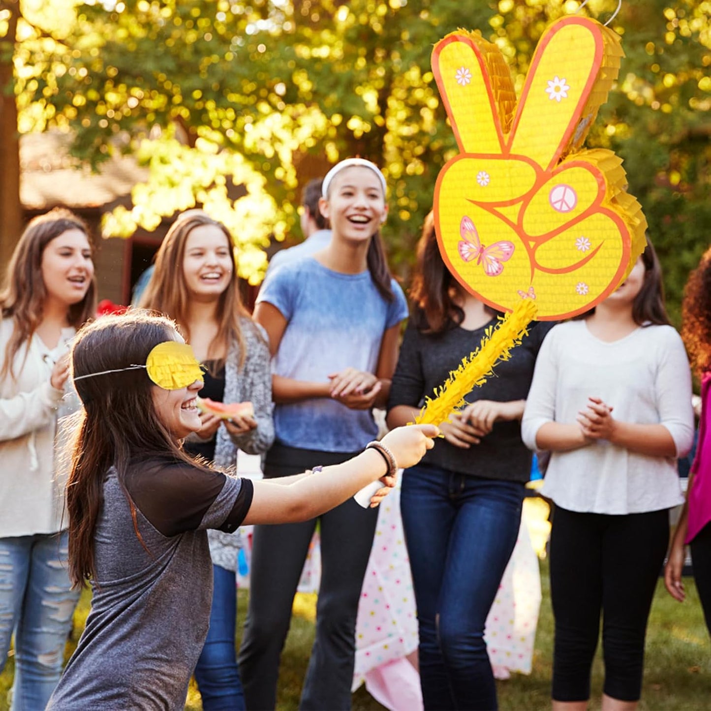 Hippie Pinata with Stick & Hanging Loop Daisy Flower Mexican Pinata Game for Young Wild and Three Party Decorations Girl Groovy Birthday Party Decorations Supplies