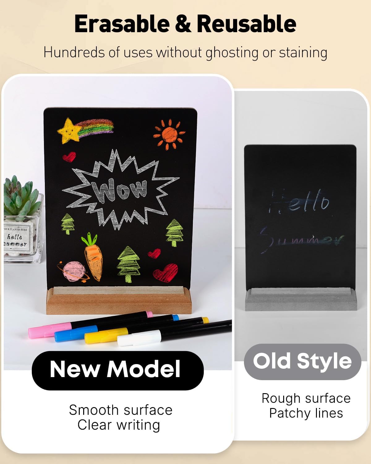 Uniclife 3 Pack Small Chalkboard Sign with Stand & Chalk Markers Double-Sided Wooden Chalk Board Sign for Tables Reusable Message Board Menu Board for Wedding Party Restaurant Food Display