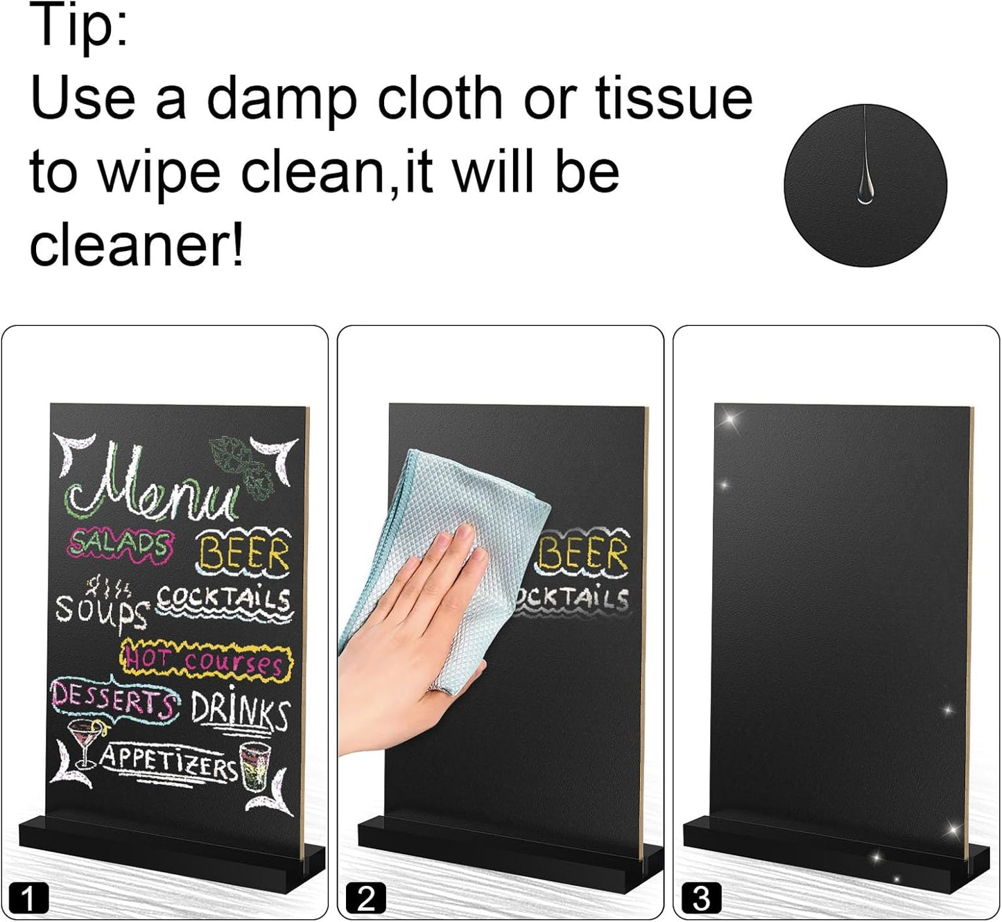 EHWINE Mini Chalkboard Easel Sign Set,4 Pack 6x8 Inch Wooden Boards with Acrylic Base and Liquid Chalk Markers, Reusable Double Sided Tabletop Display for Wedding, Restaurant, Party, Coffee Shop Decor