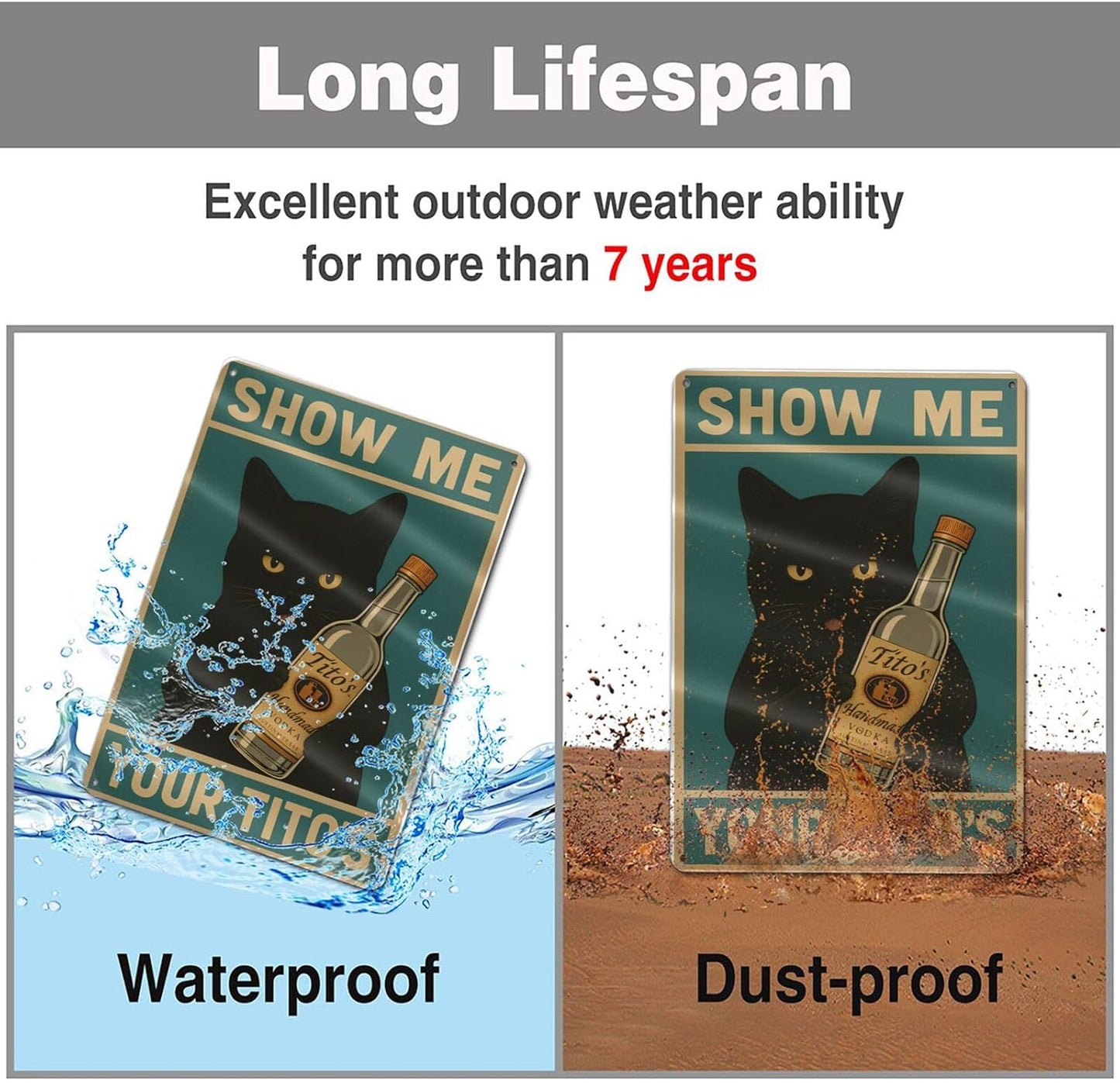 Funny Black Cat Bar Sign – “Show Me Your Tito's” Vintage Metal Wall Decor for Man Cave, Pub, or Home Bar – 12" x 8" Tin Poster