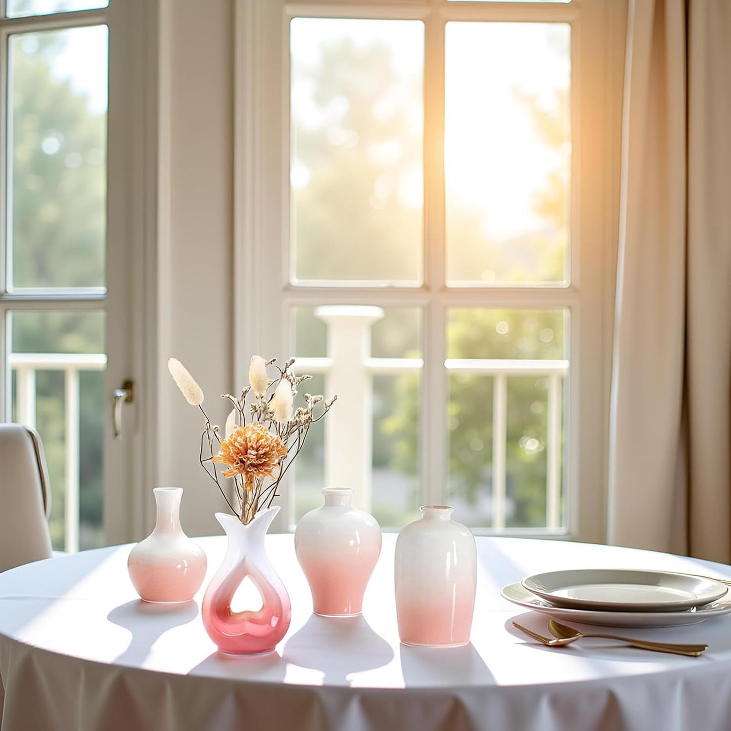 Small Ceramic Vases Decorative 4pcs Pink-White Modern Farmhouse Vase Pottery for Bouquet Pampas Grass Dried Fresh Flowers Kitchen, Bedroom, Bathroom, Entryway, Centerpieces Home Decor Jarrones para