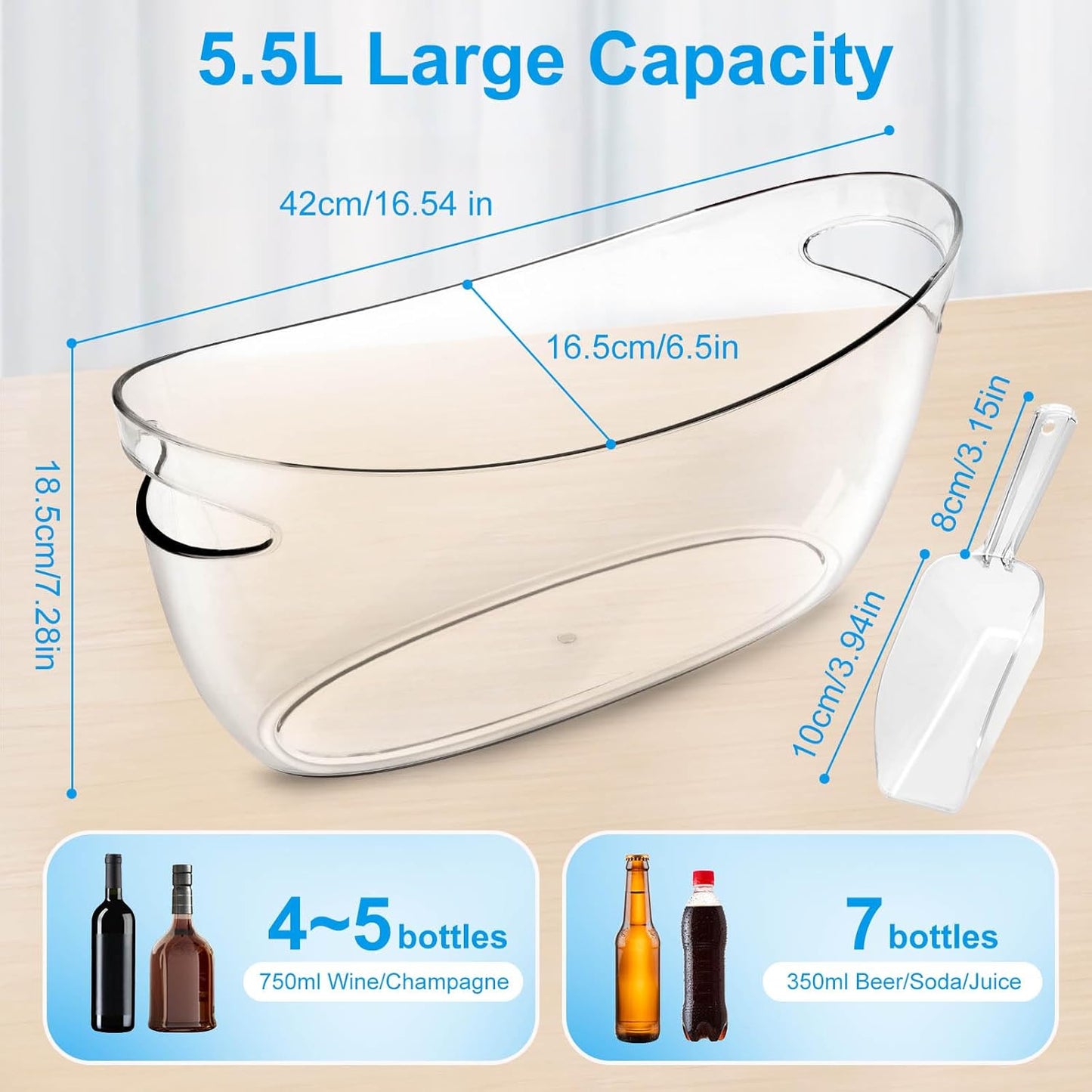 KITHELP 2 PCS Ice Buckets for Parties, 5.5L Ice Bucket with Scoops and Metal Wine Bottle Opener, Mimosa Bar Supplies Beverage Tub for Champagne, Beer, Cocktail