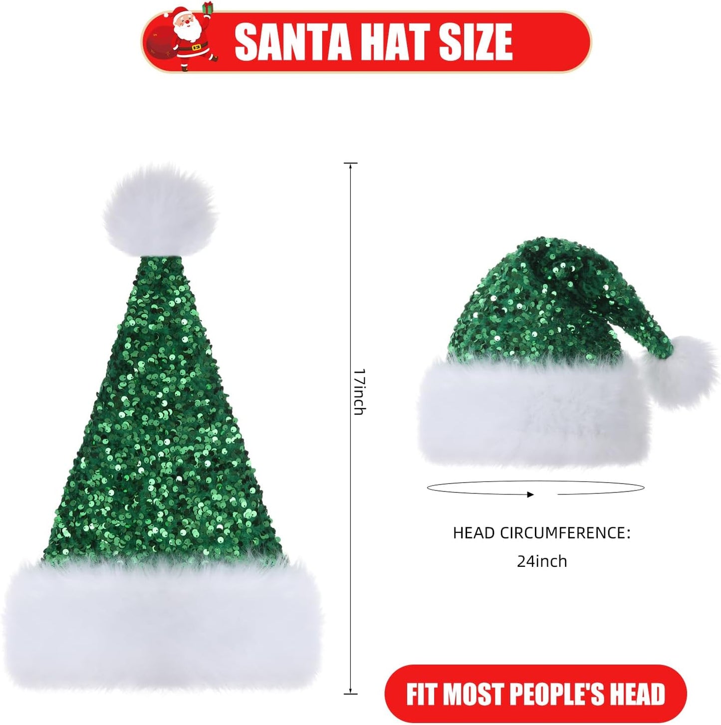 Personalized Sequin Santa Hat for Adults, Red Glitter Christmas Party Hat, Xmas Halloween New Year Holiday Headwear