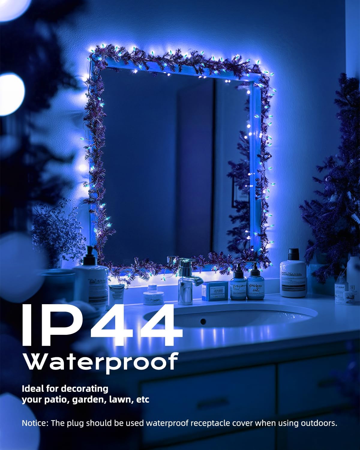 Brightown Blue Christmas Mini String Lights, 100-Count 26.5ft Incandescent Bulb Halloween Fairy Lights for Indoor Holiday Decor, Christmas Tree Garland Wedding Party Multi-Use Decoration, White Wire