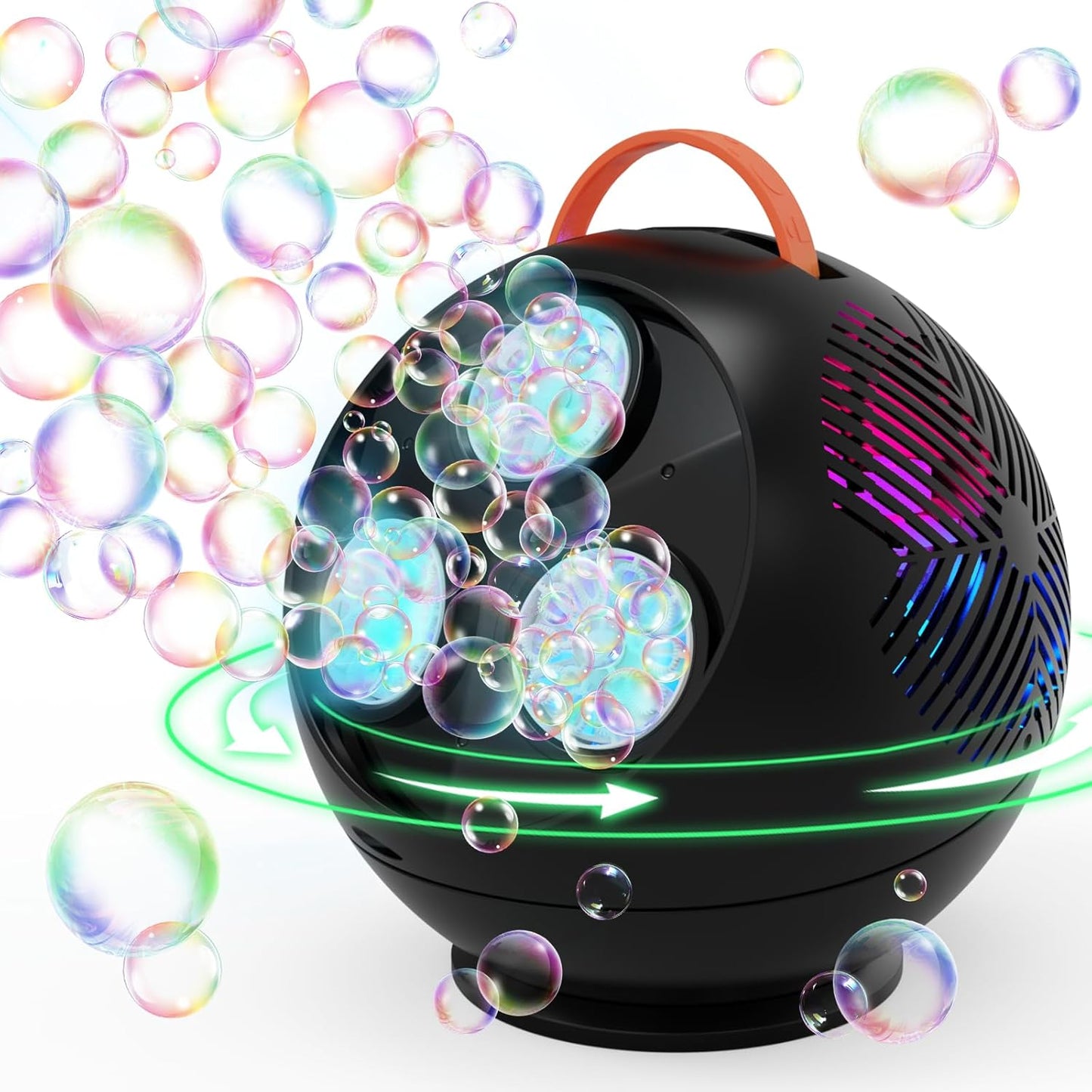 Bubble Machine Automatic Bubble Blower for Kids Toddlers Rechargeable Portable Spherical LED Bubble Maker Electric Auto Rotating 45°/360° Outdoor Toy Birthday Party Wedding (Spherical Black)