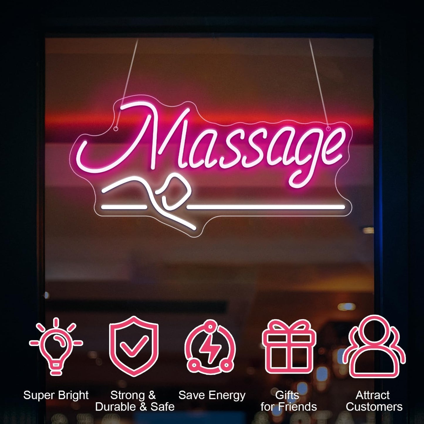 Massage Neon Sign For Wall Decor Led Light Up Sign Massage Parlors Foot Baths Beer Business Signage Spa Salon Beauty Room Wellness Center Room Decor Aesthetic Led Art Hanging Decorative