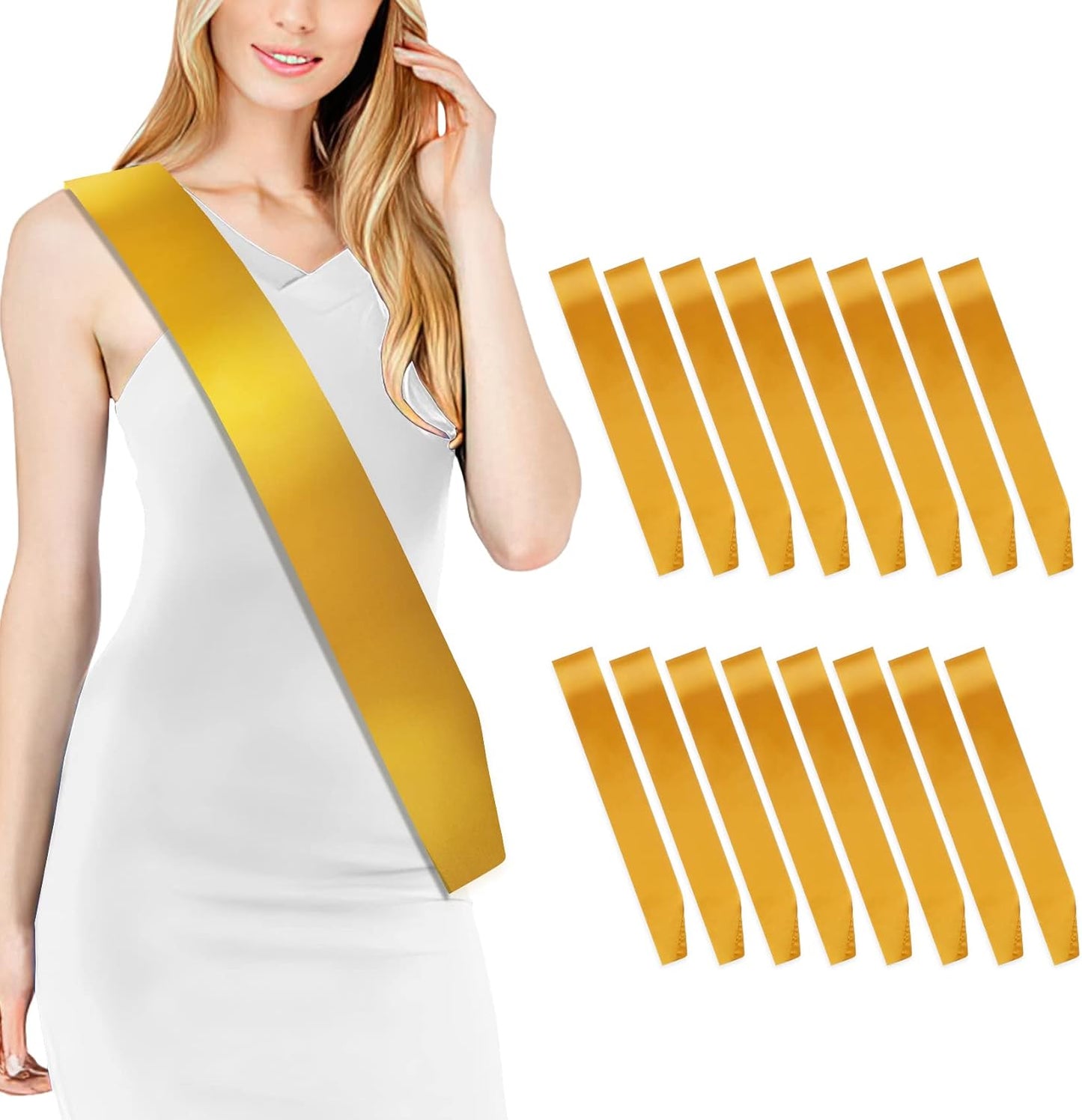 16 Pcs Satin Sash - Dark Yellow Bride To Be Sash, Plain, DIY Sashes For Pageants, Birthday, Graduation, Hen Party, Homecoming, Custom Make Your Own