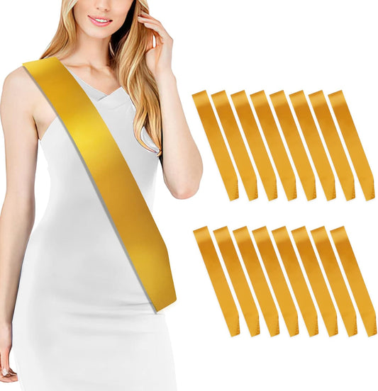 16 Pcs Satin Sash - Dark Yellow Bride To Be Sash, Plain, DIY Sashes For Pageants, Birthday, Graduation, Hen Party, Homecoming, Custom Make Your Own