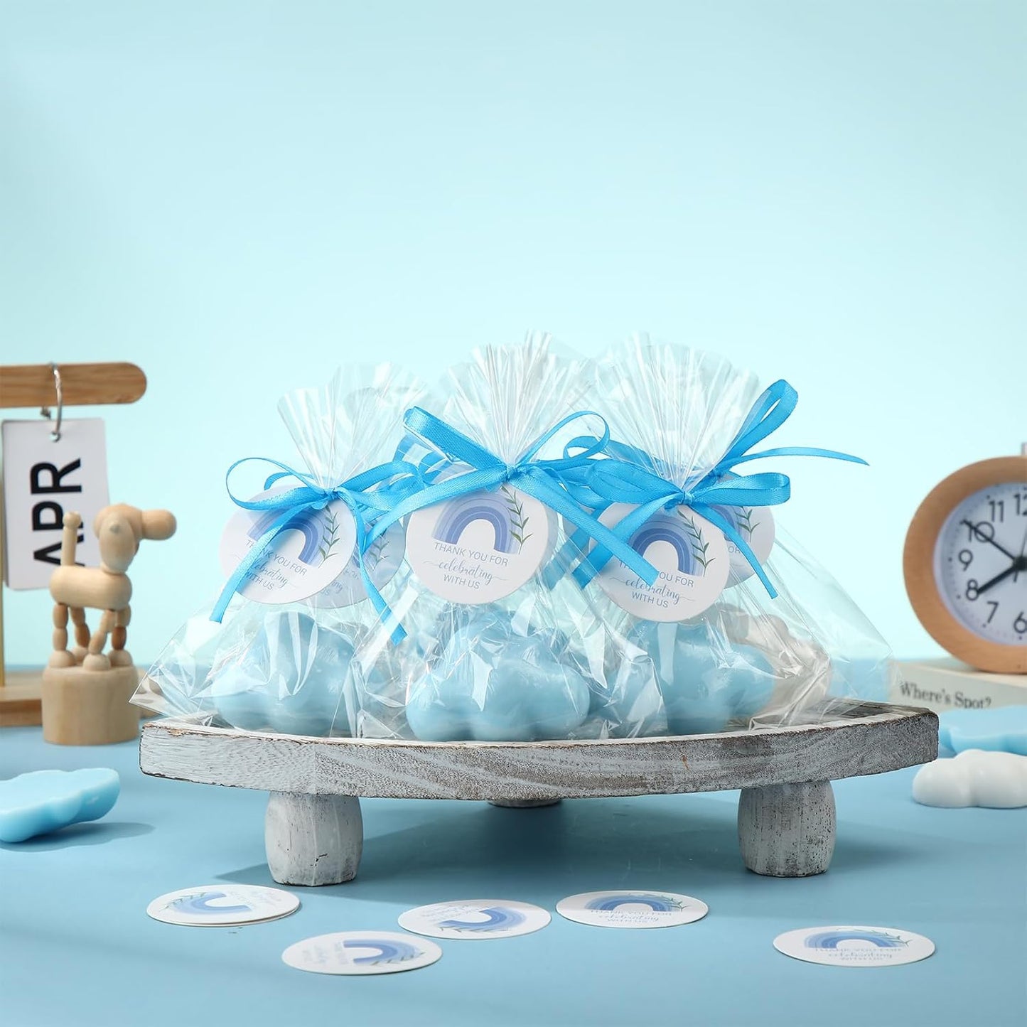 Demissle 20 Pcs Cloud Baby Shower Soap Favors Mini Handmade Soap Gifts with Thank You Card for Guests Christmas Party Wedding Return Gifts Bridal Shower Decorations (White,Blue)
