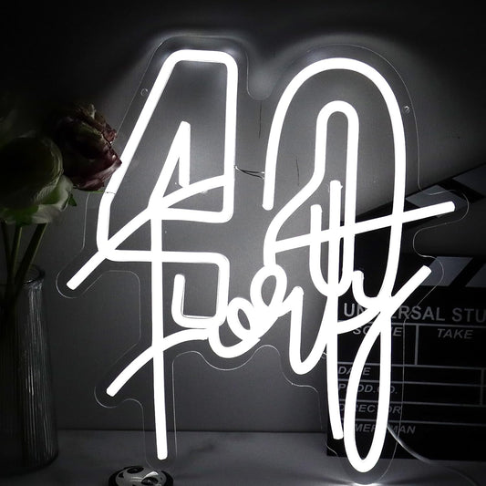 White Forty Neon Sign 40 Year Old Birthday Neon Sign Birthday Gift For 40 Year Old Woman Led Night Light For Wedding Engagement Banquet Anniversary Party Decor Gift For Girl Wife Lover(USB Sign)