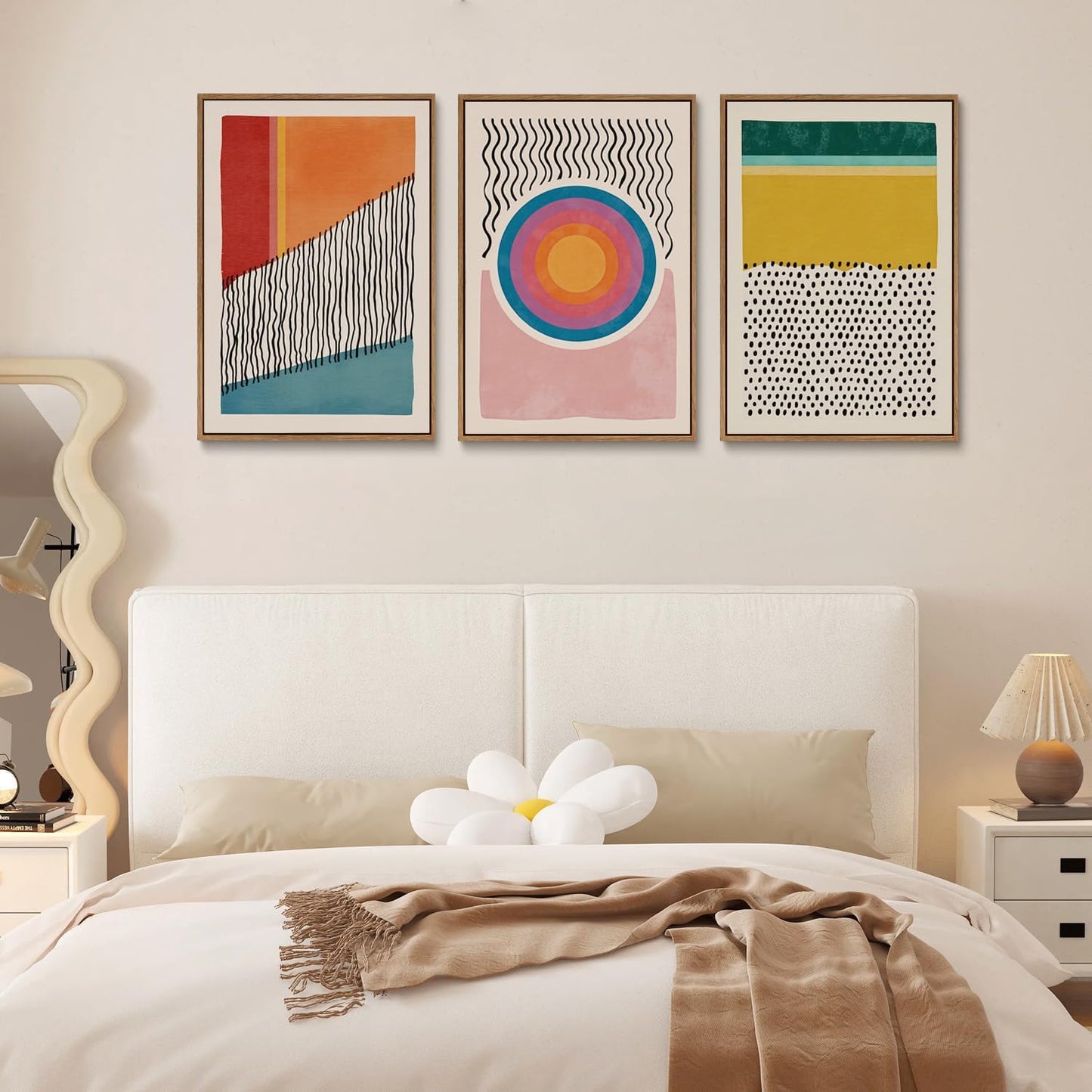 myusuar 3 Piece Large Modern Abstract Canvas Framed Wall Art For Living Room, Midcentury Minimalist Boho Wall Art Decor Posters Prints For Bedroom Office, 16x24in