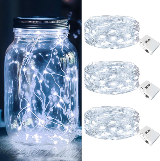 kolpop 3 Pack LED Fairy Lights Battery Operated, Mini Twinkle String Lights Battery Powered Waterproof for Christmas Mason Jars Party,Cool White