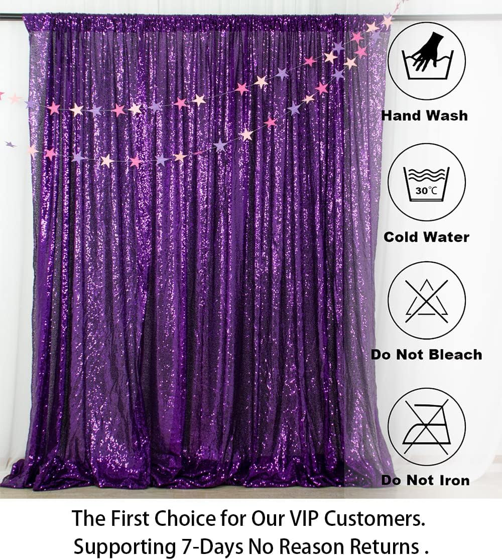 ShinyBeauty Sequin Backdrop 10FTx10FT Purple Backdrop Background Glitter Drapery for Birthday Parties Sparkly Photography Backdrops Purple Curtain Drape