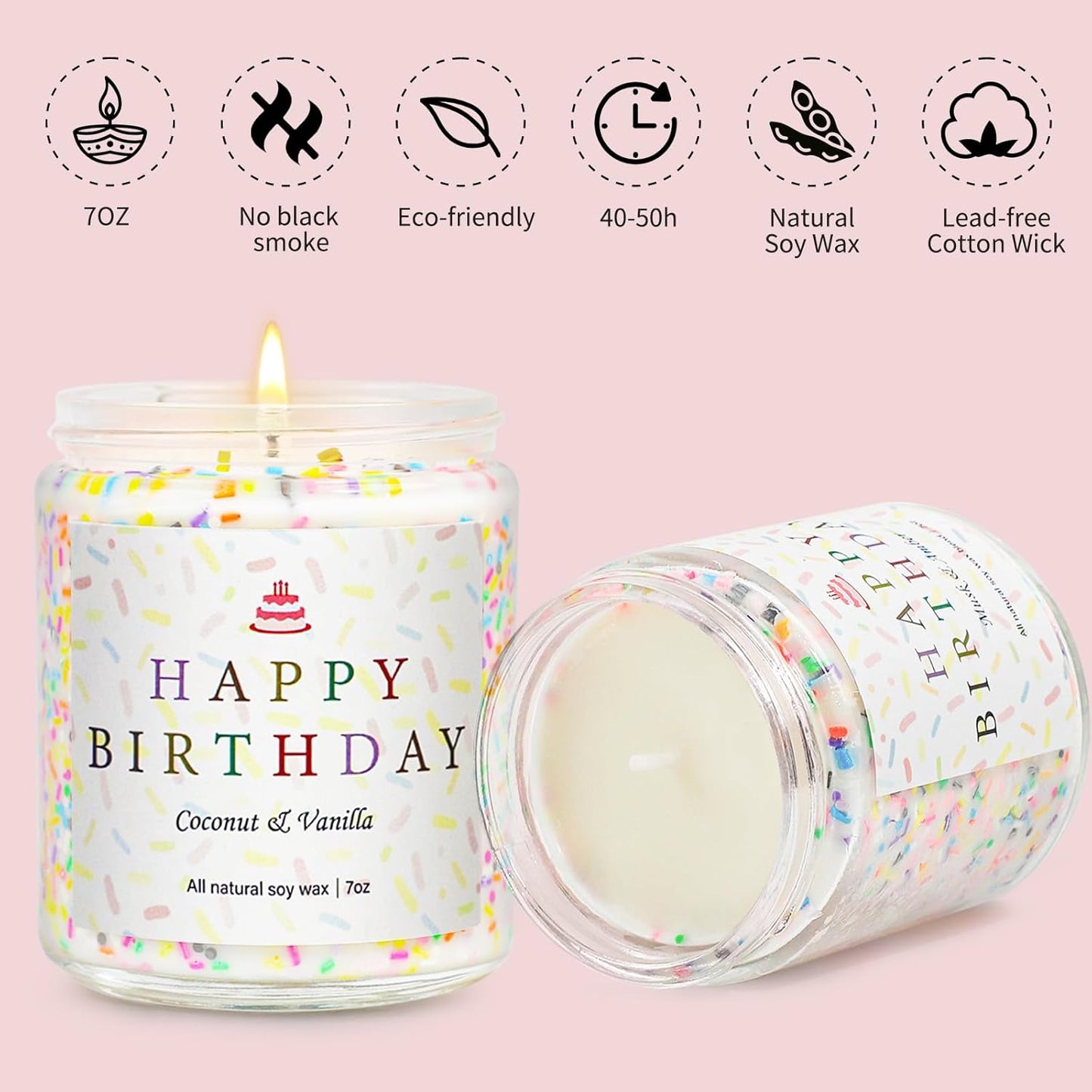 Happy Birthday Candles Set, 4 Pack Birthday Candle Gifts for Women, Unique Best Friend Birthday Gifts Ideas for Her and Him, Natural Soy Candle Scent of Vanilla Coconut/Lavender/Eucalyptus Mint - 7oz