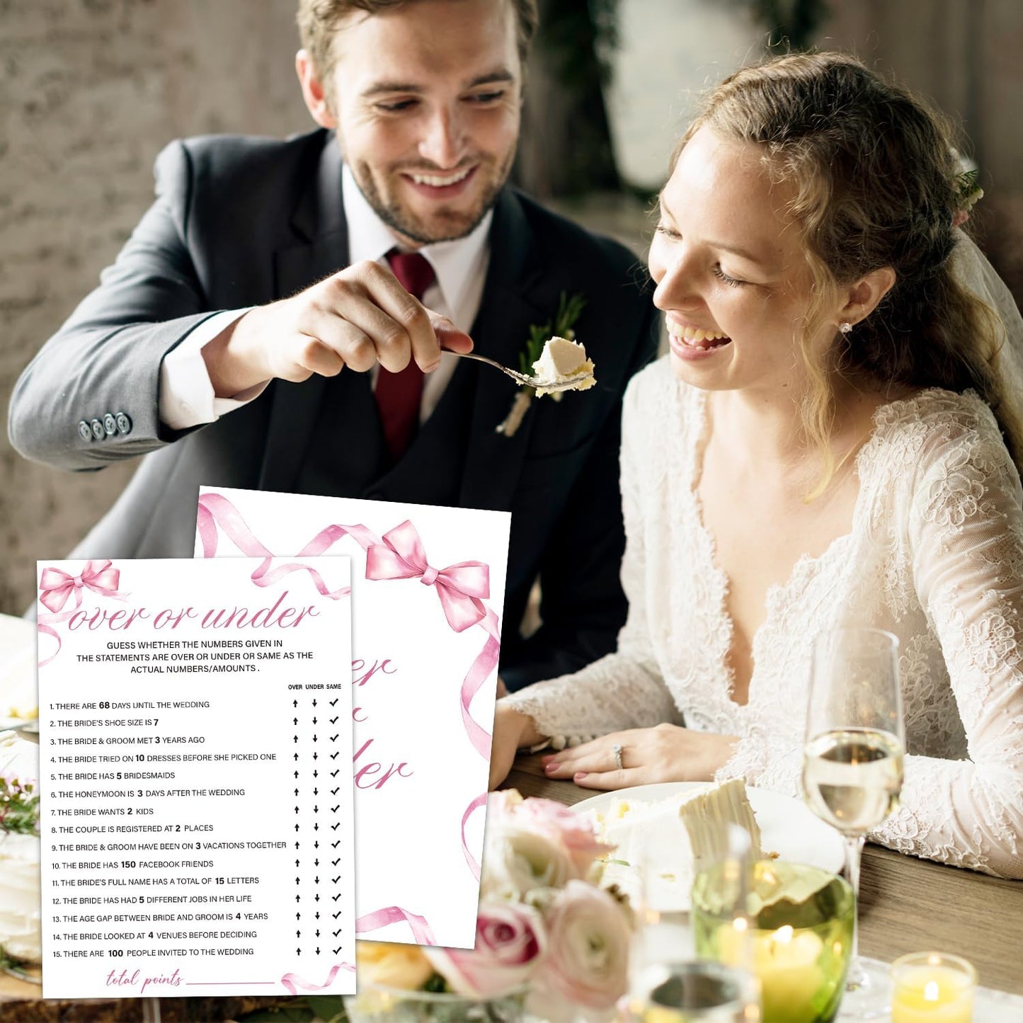 Bridal Shower Games 30 Guests, Over or Under Bridal Shower Wedding Games for Reception, Rehearsal Dinner Engagement Party Activities Game Card/HL 005