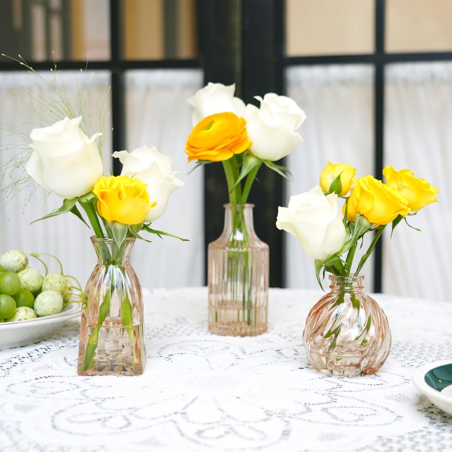 Champagne Bud Vases in Bulk 24 Packs Amber Glass Vase for Decor Centerpieces, Small Ribbed Vases for Flowers Stripe Modern Bud Vases Vintage Vases for Floral Wedding Party Table Decoration Home Decor