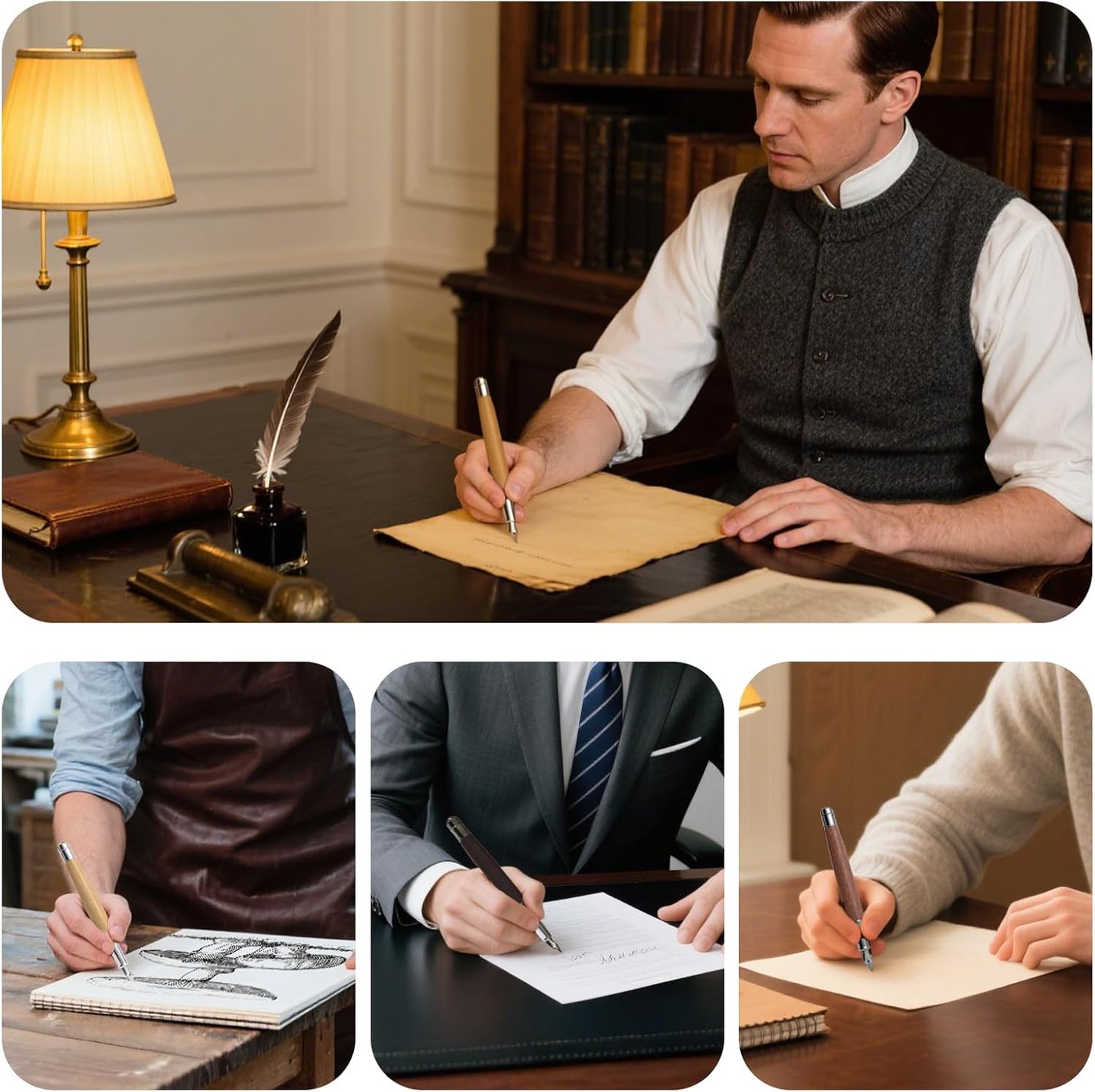 WEMATE Fountain Pen Set, Fine Nib, 20 Ink Cartridges(10 Black&10 Blue), 1 Ink Converter, Smooth Writing, No Skips, Nice Gift for Men, Women, Cool Wood Fountain Pen for Writing, Calligraphy