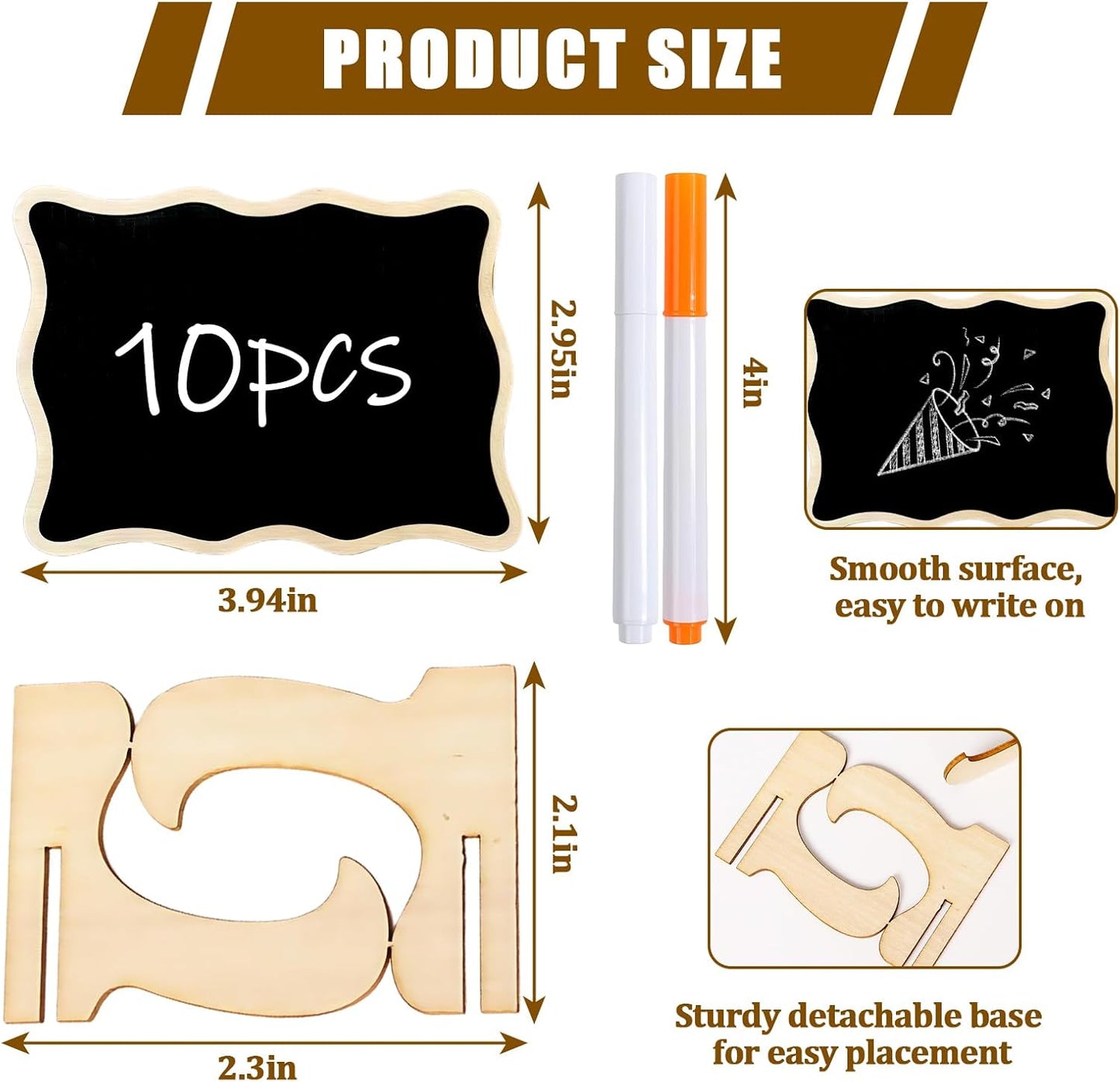 10PCS Mini Chalkboard Signs, Framed Small Chalk Board Food Labels with Easel Stand, Reusable Writable Blackboard with 2 Chalks, Wood Place Cards for Weddings, Birthday Parties, Buffet (Wave)