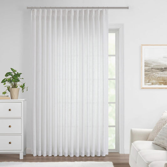 Vision Home White Pinch Pleated Semi Sheer Curtains Textured Light Filtering Window Curtains 84 inch for Living Room Bedroom Patio Rayon Blended Pinch Pleat Drapes with Hooks 1 Panel 80" Wx84 L