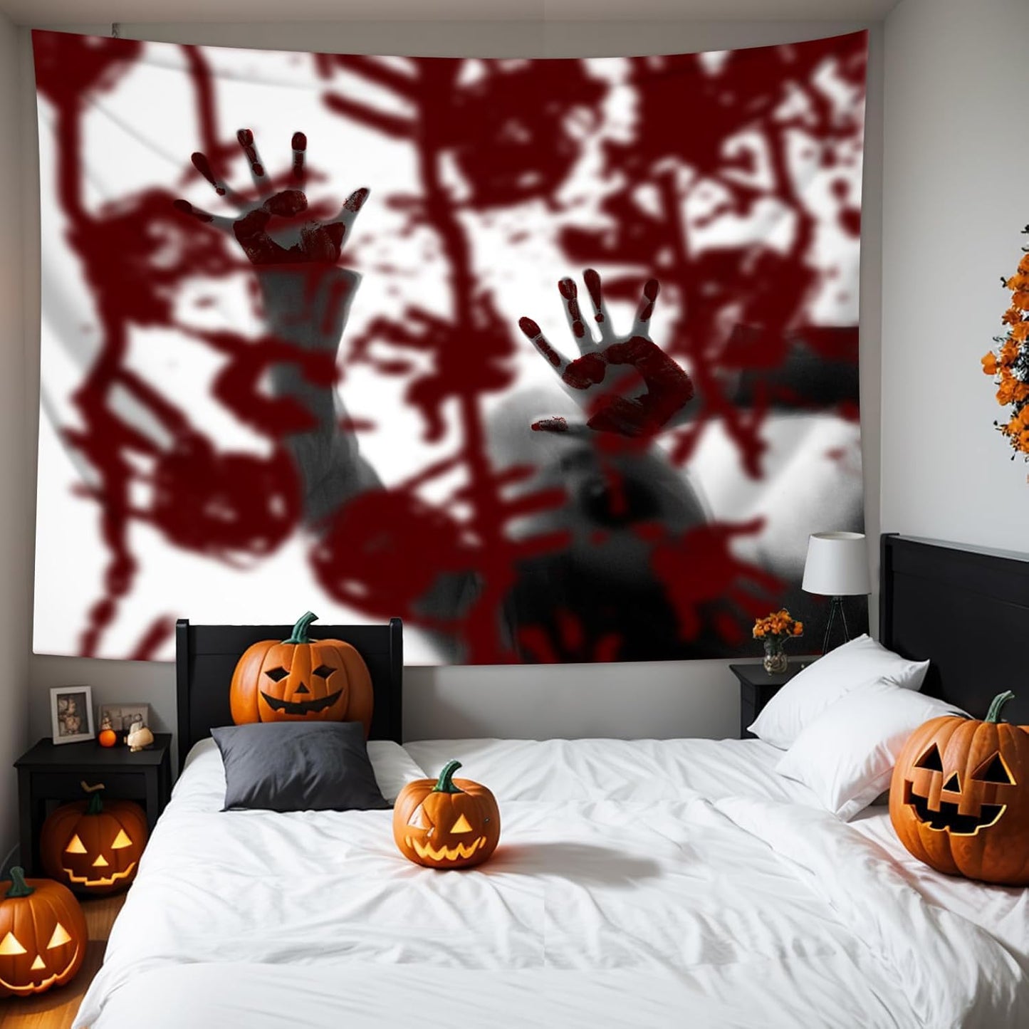 QGHOT Halloween Tapestry Wall Hanging, Scary Bloody Backdrop Horror Tapestry Blood Splatter Halloween Background Party Decorations for Bedroom College Dorm Wall Decor (59.1"x51.2")