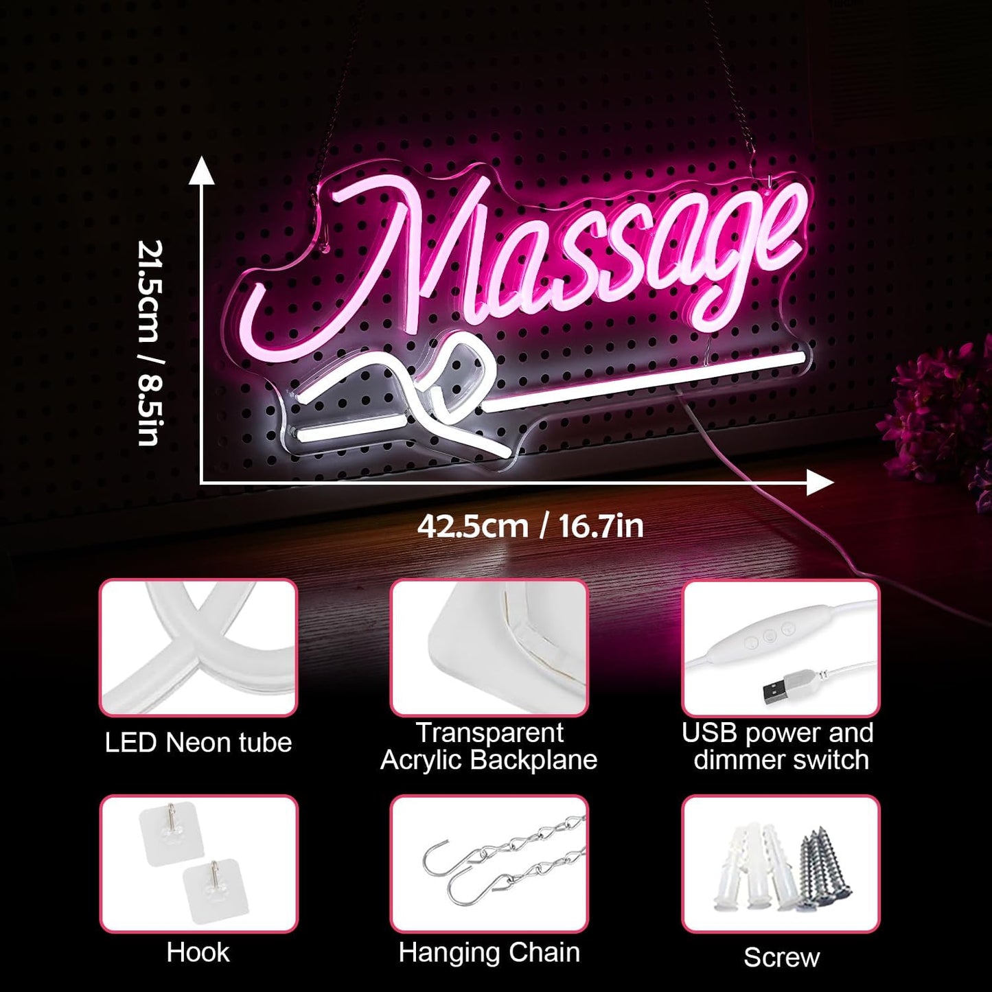 Massage Neon Sign For Wall Decor Led Light Up Sign Massage Parlors Foot Baths Beer Business Signage Spa Salon Beauty Room Wellness Center Room Decor Aesthetic Led Art Hanging Decorative