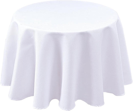 Biscaynebay Textured Fabric Round Tablecloths 60 Inches for Tables diameters from 28" to 48", White Table Cloth Water Resistant Small Circle Folding Table Covers for Dining Kitchen Wedding Parties