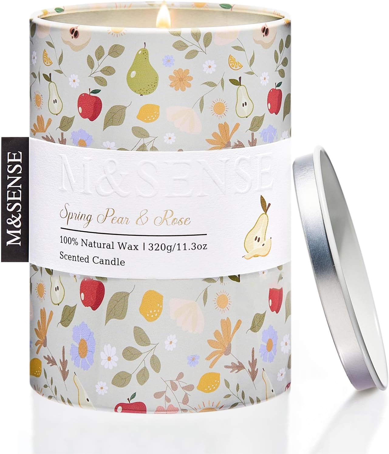 M&SENSE Spring Pear Rose Scented Candle, Medium Jar Candle 11.3oz Natural Soy Wax for Home Scented, Floral Candles Gift for Spring Holiday, Up to 70 Hours Burning Long-Lasting Fragrance