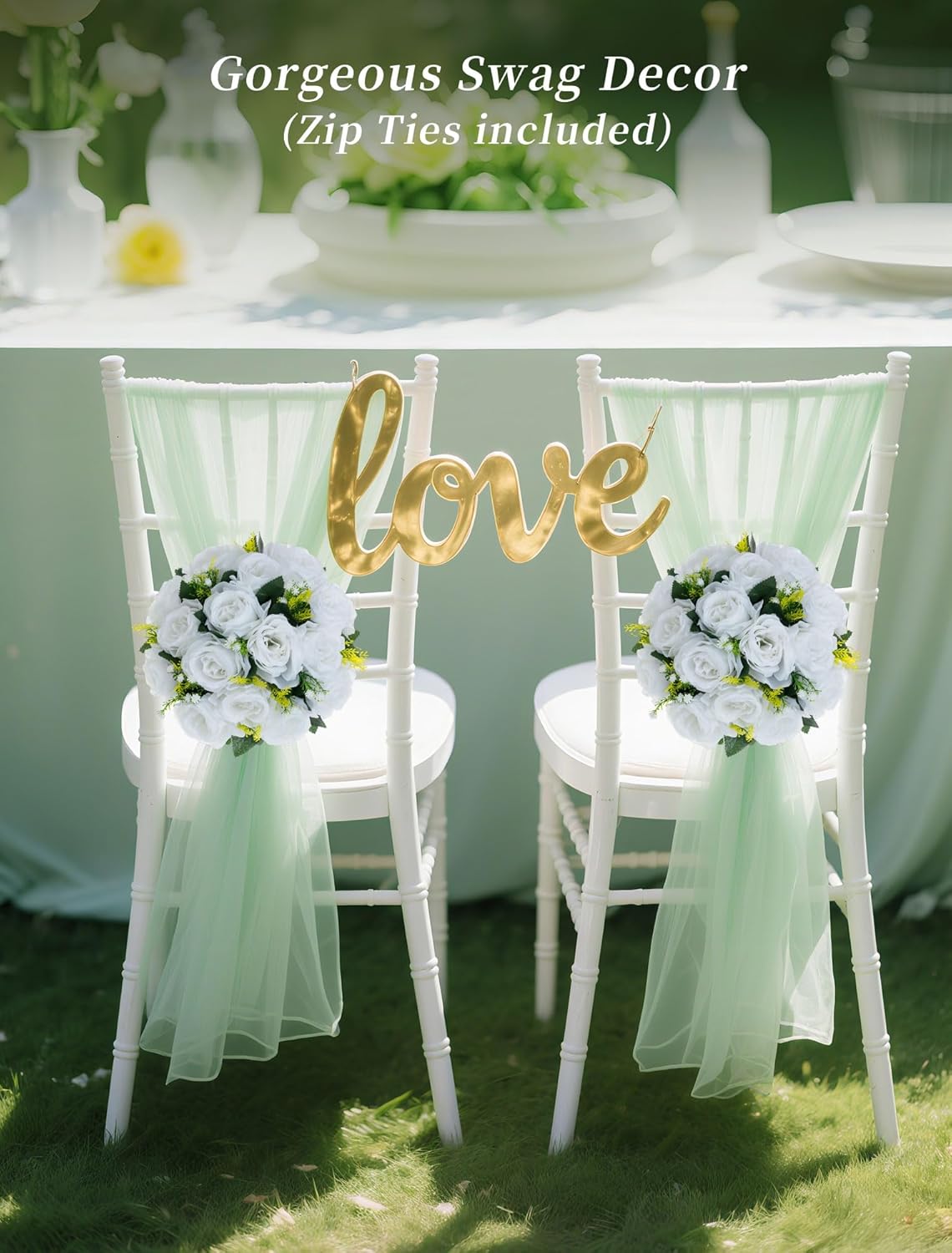 BLOSMON White Flowers for Wedding Centerpieces: 10 Pcs Artificial Roses Flower Balls for Table - Fake Silk Kissing Bouquet Floral Arrangement Center for Home Party Event Decor