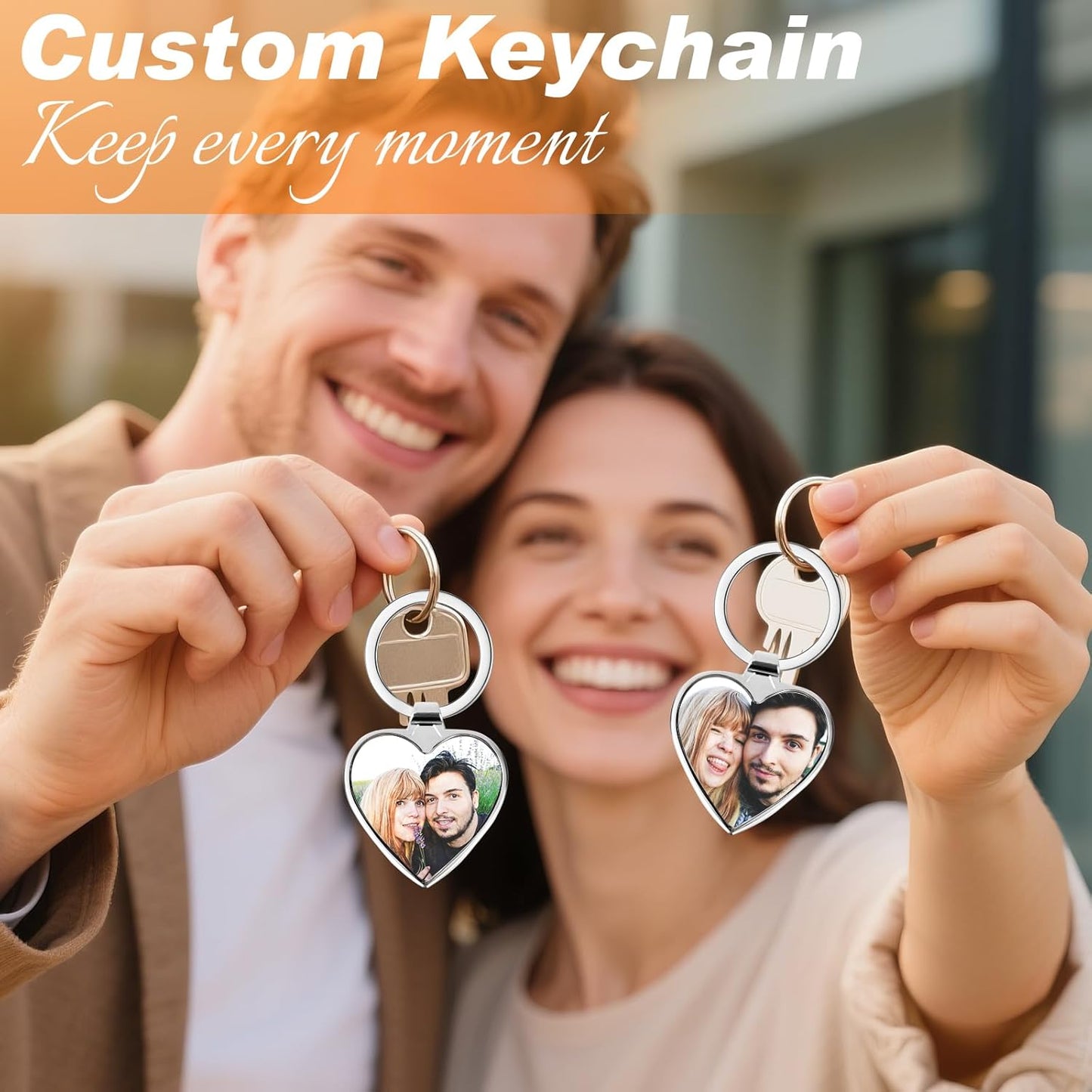 Custom Keychain with Picture, Personalized Photo Keychain with LOGO Text, Customized Gifts for Boyfriend Couple