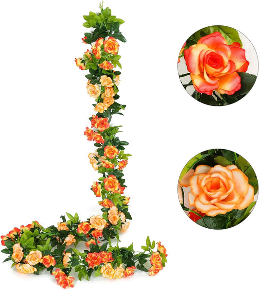 JUSTOYOU 2 Pack (15.8FT) Fake Rose Garland, Artificial Rose Vines Flowers Hanging Silk Rose Vine Wedding Home Backdrop Party Arch Arrangement Decoration