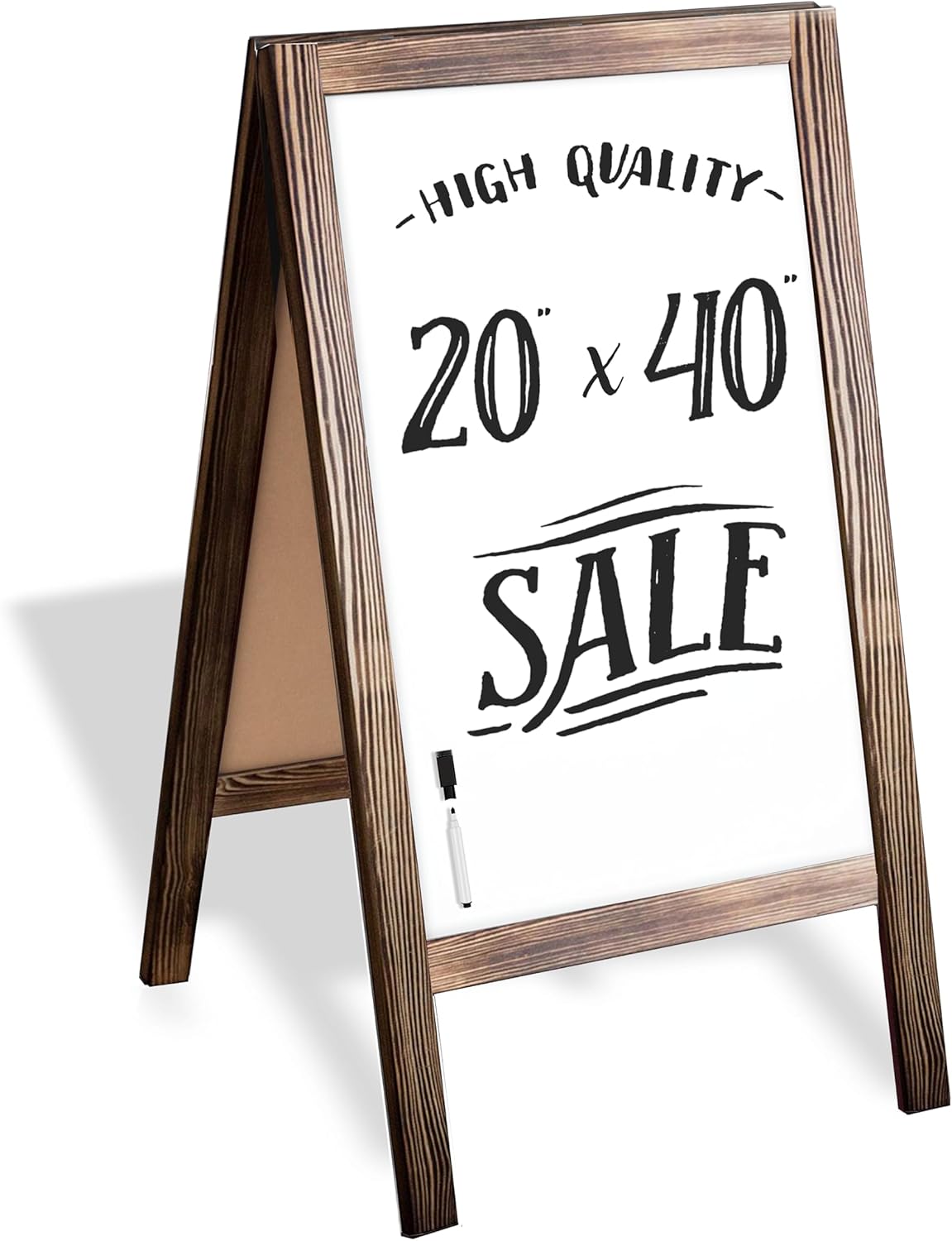 Ilyapa Wooden A-Frame Whiteboard Sign - 40 x 20 inch Magnetic Dry Erase Sidewalk Menu Board - Rustic Barnwood Menu Display for Restaurant, Business