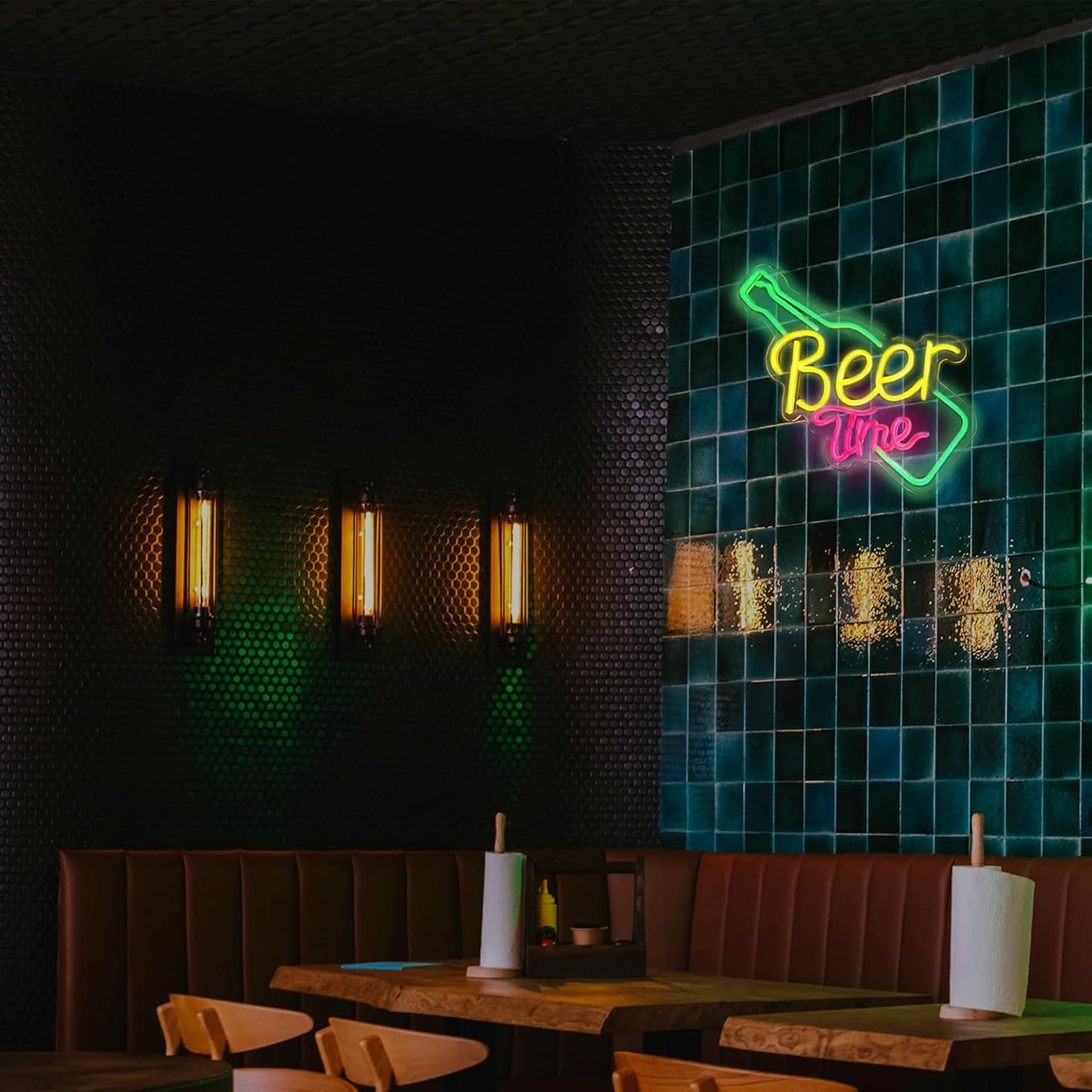 Beer Time Neon Sign Led Wall Decor Man Cave Neon Light Up Signs Wall Art for Home Room Bar Bedroom USB Powered 16.3"x11"