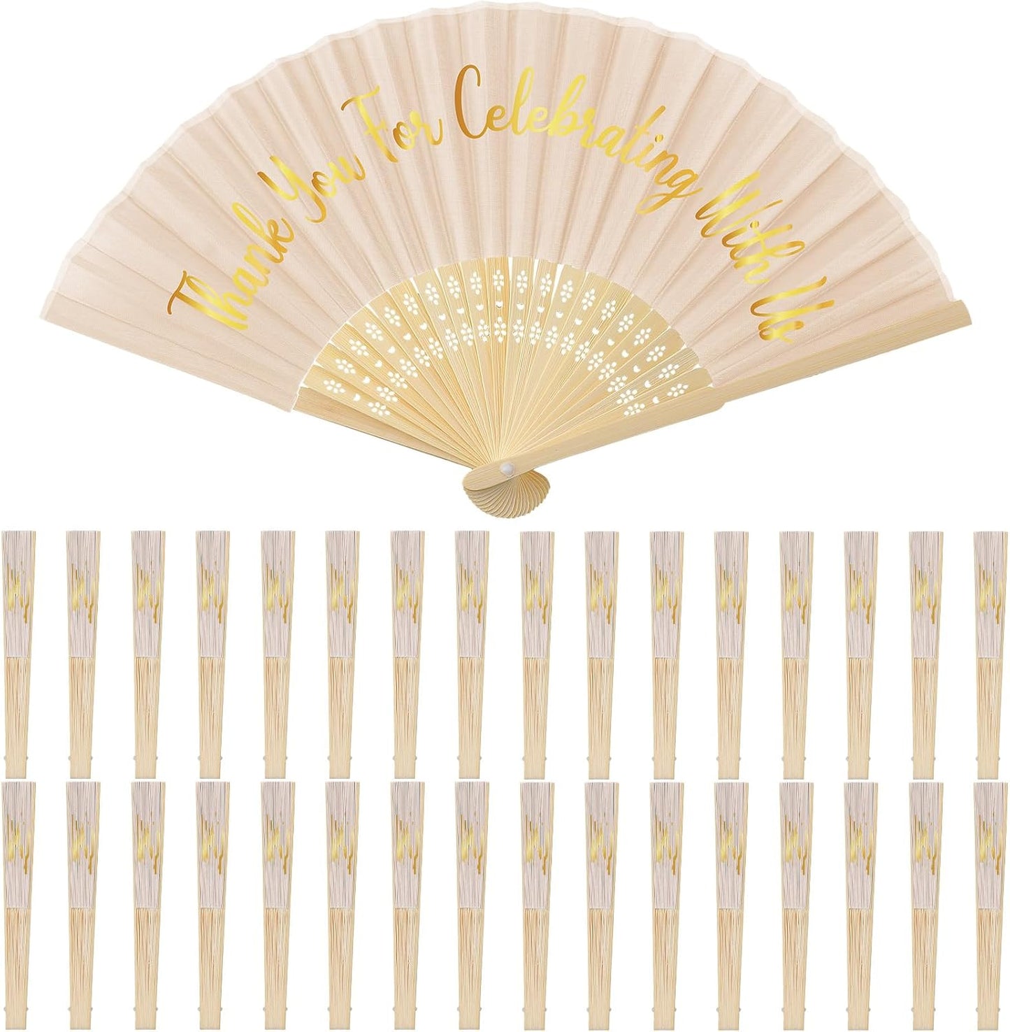 Jetec 50 Pcs Wedding Fans for Guests Bulk Silk Hand Fans Handheld Folded Thank You for Celebrating with Us Wedding Favors for Bridal Bridesmaid Baby Shower Dancing Party Church Gift(Ivory)